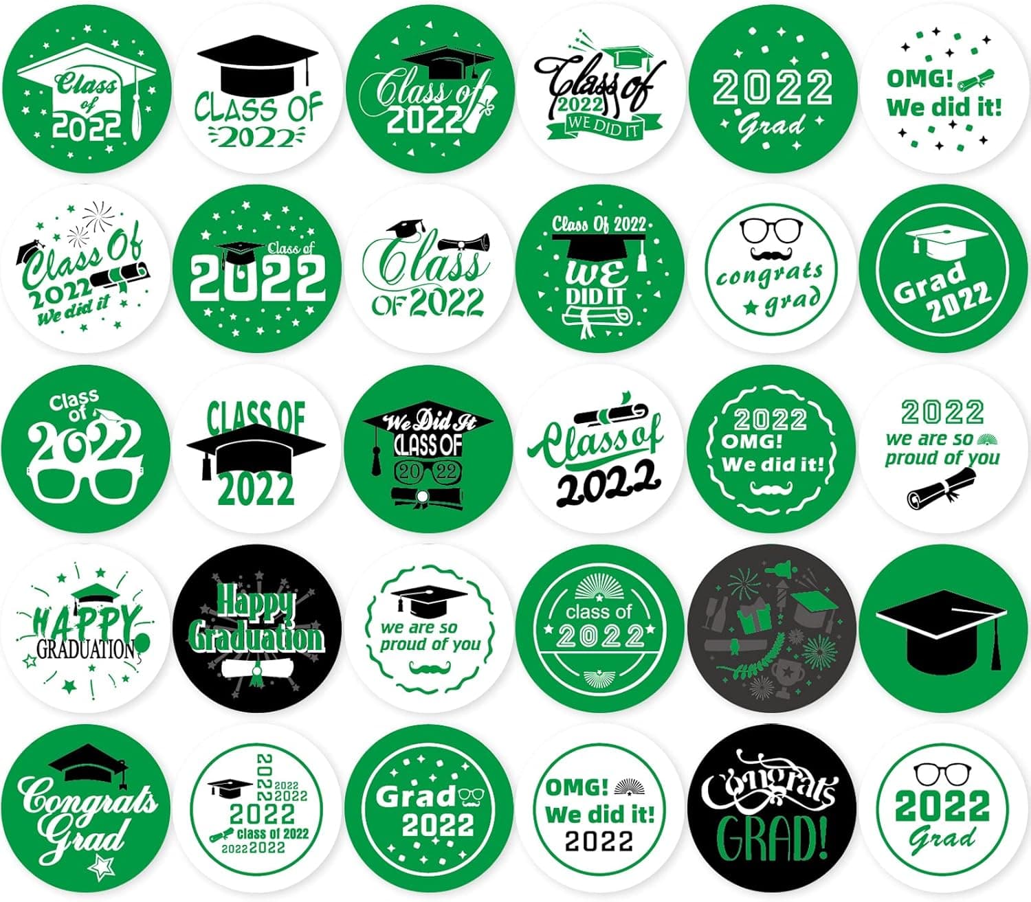 480 Pieces 2022 Graduation Stickers Graduation Party Chocolate Stickers Grad Decal Favor Labels Candy Labels 30 Patterns for College High School Graduation Party Favor Decoration (Green)