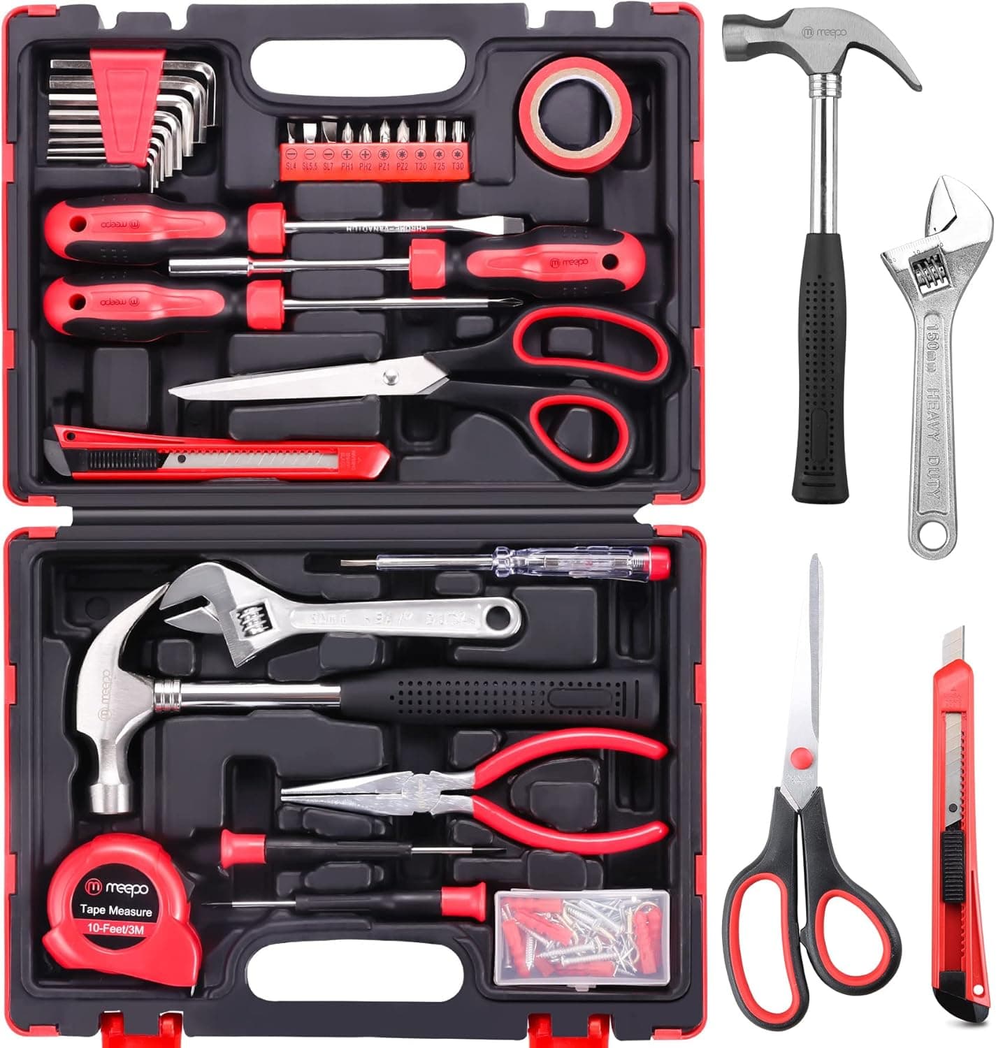 M MEEPO Tool Set, 131-Piece Basic Tool Kit for Men Women Home and Household Repair, Complete Home Tool Kit for DIY, College Students, with Solid Toolbox