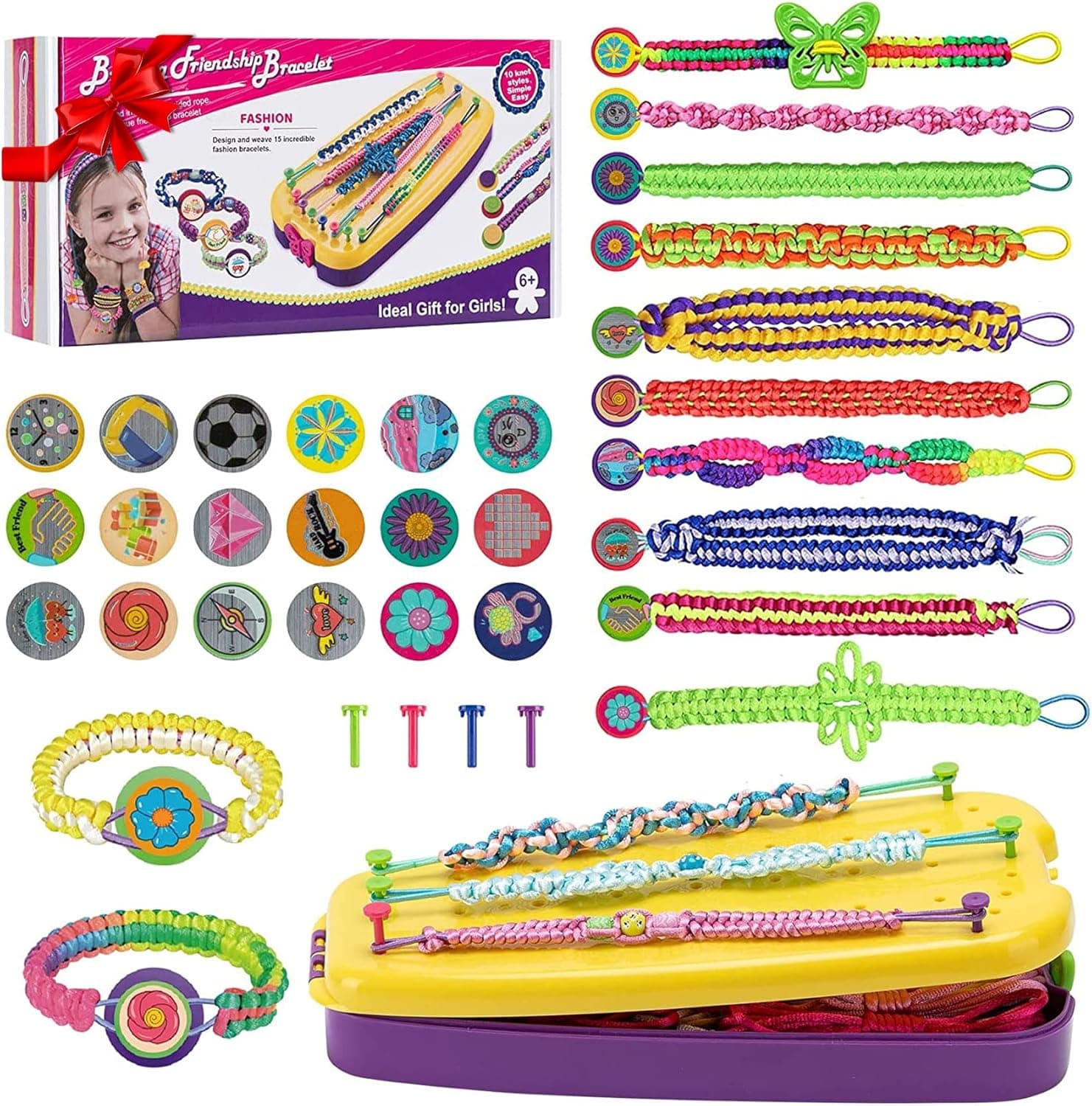 Gimsan Friendship Charm String Bracelet Making Kit Toys Set for Teen Girls, DIY Rainbow Jewelry Arts and Crafts Birthday Christmas Sister Gifts Stuff Ideas for Kids Ages 6+ Year Old Girl Teenage