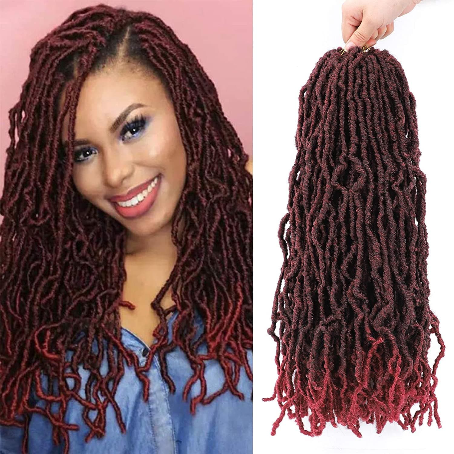 18 Inch Nu Faux Locs Crochet Hair, 6 Pcs Water Wave Passion Twist Crochet Hair Extensions Bohemian Hair, Passion Twist Braiding Hair Extension (T1B/BUG)
