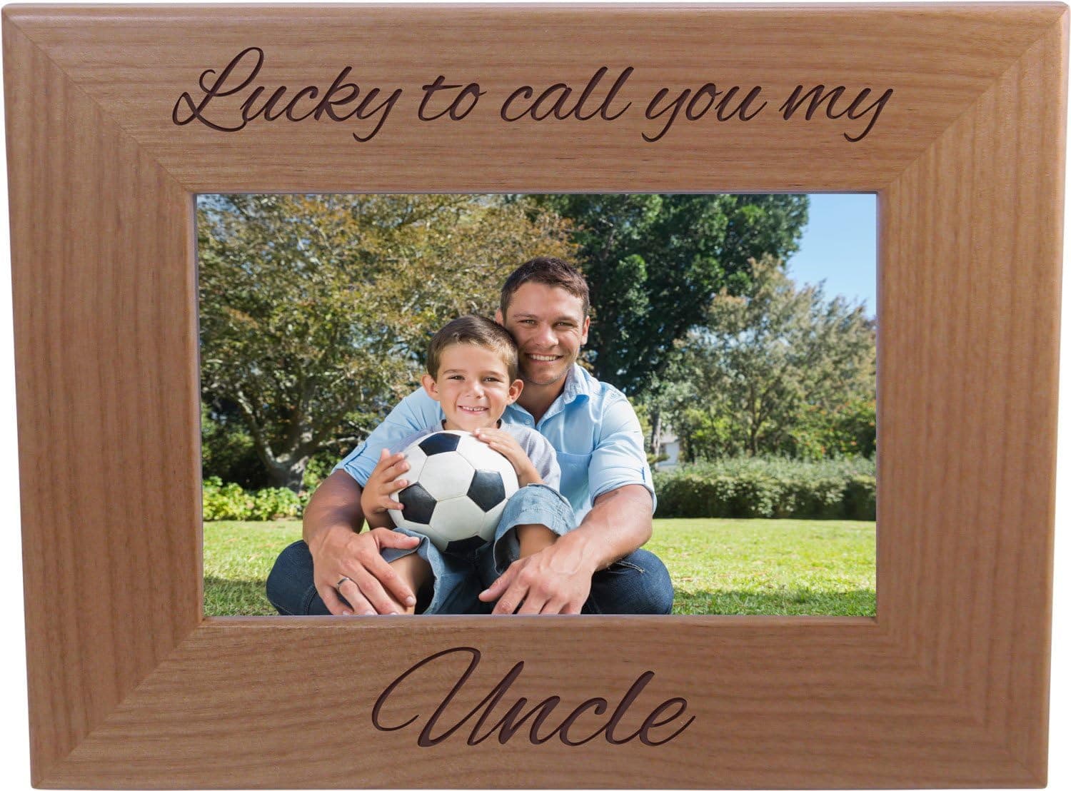 CustomGiftsNow Lucky To Call You My Uncle - Natural Alder Hanging/Tabletop Engraved Wooden Wood Picture Photo Frame (4x6-inch Horizontal)