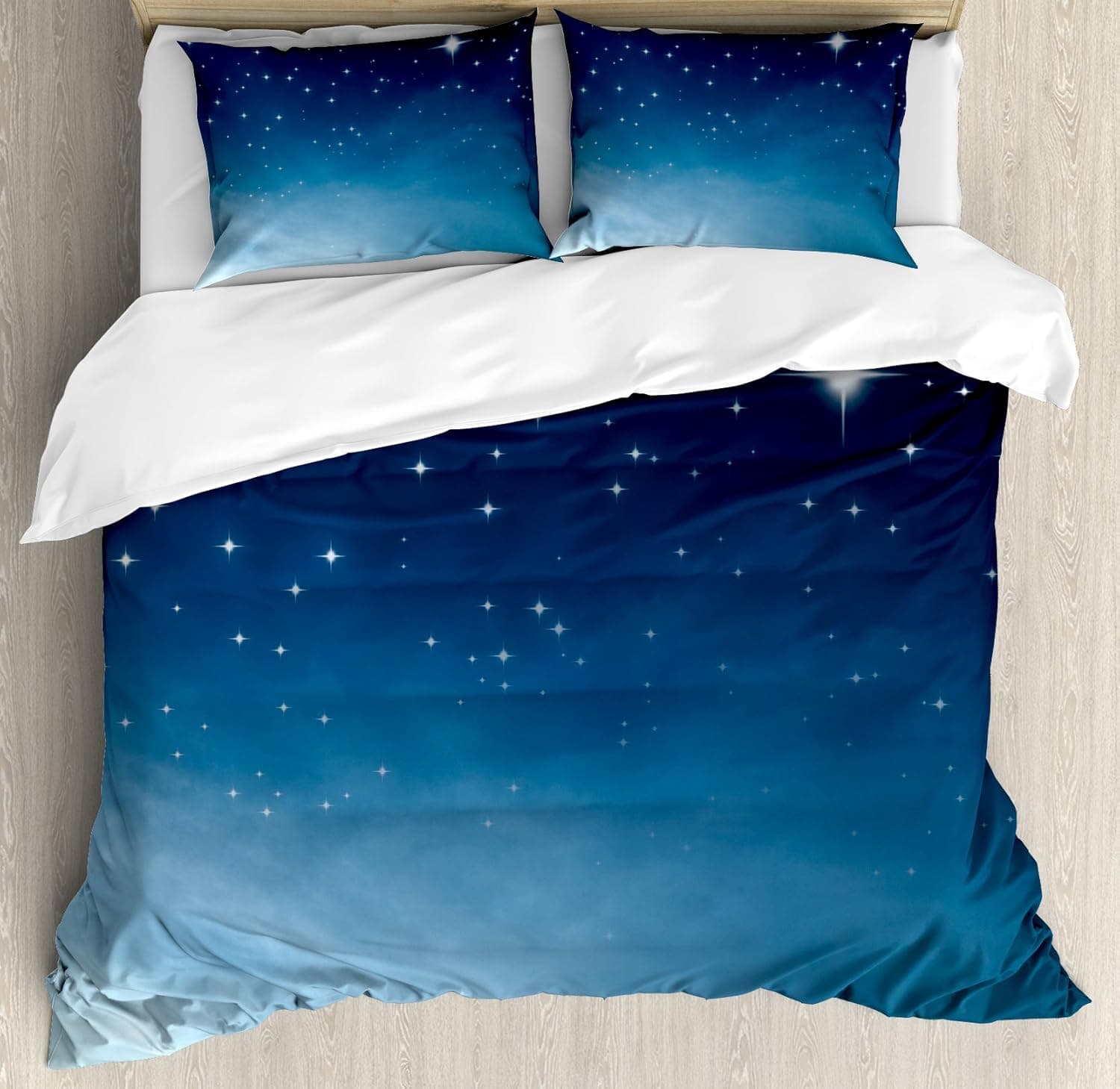 Ambesonne Night Duvet Cover Set, Ombre Inspired Sky Vibrant Stars Universe Astronomy Exploration, Decorative 3 Piece Bedding Set with 2 Pillow Shams, King Size, Pale Blue Dark Blue