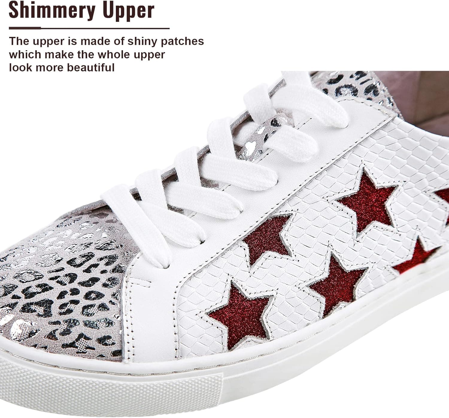 Womens Tennis Shoes Platform Sneakers White Skate Shoes Walking Casual Slip On Glitter Lace Up Flats,Red Size 9