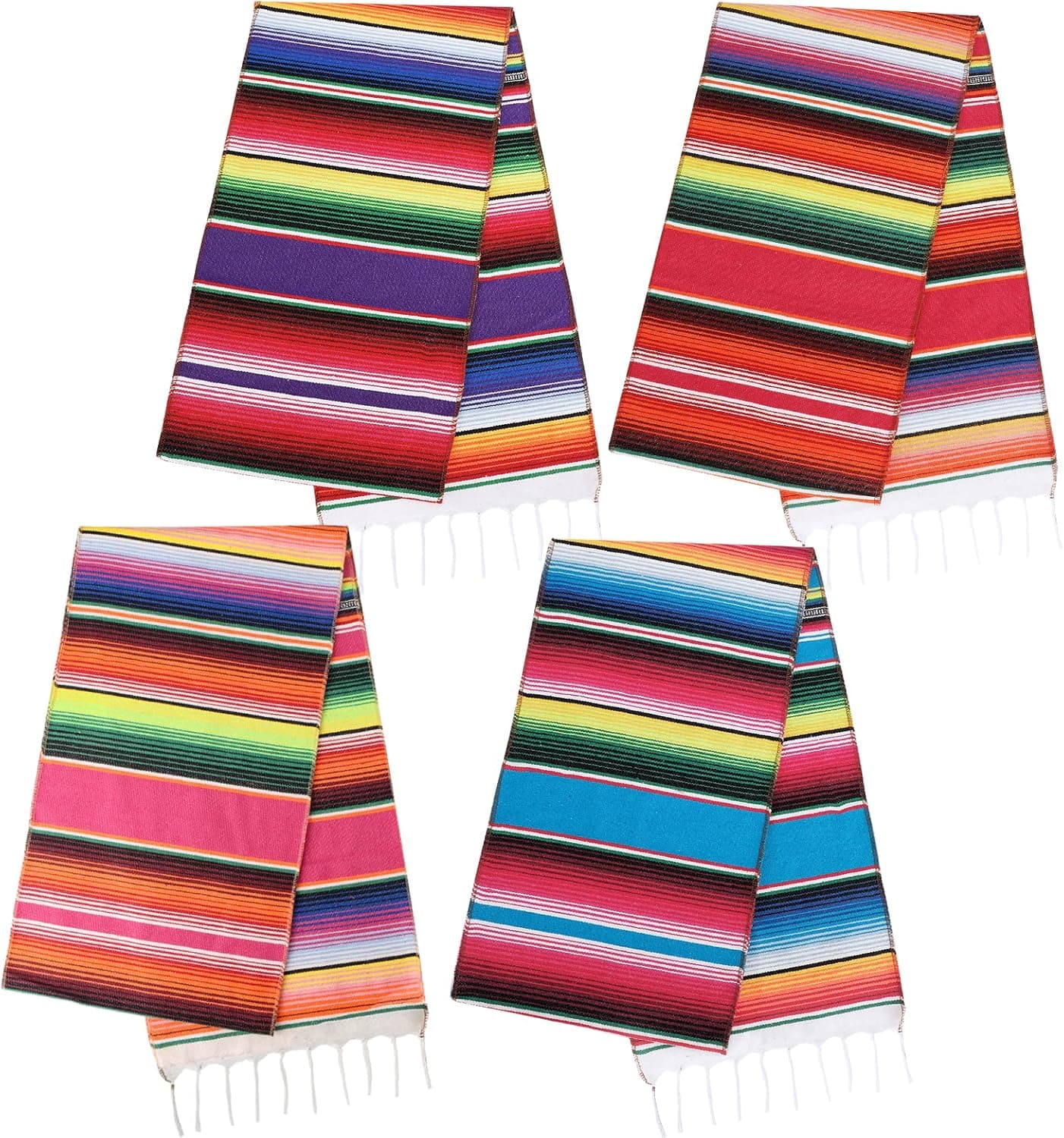 Holicolor 4 Color Mexican Table Runners 14x110 Inches Large Mexican Serape Theme Party Table Runners for Cinco de Mayo Fiesta Party Decorations (Pink Purple Red Blue 4 Pack)
