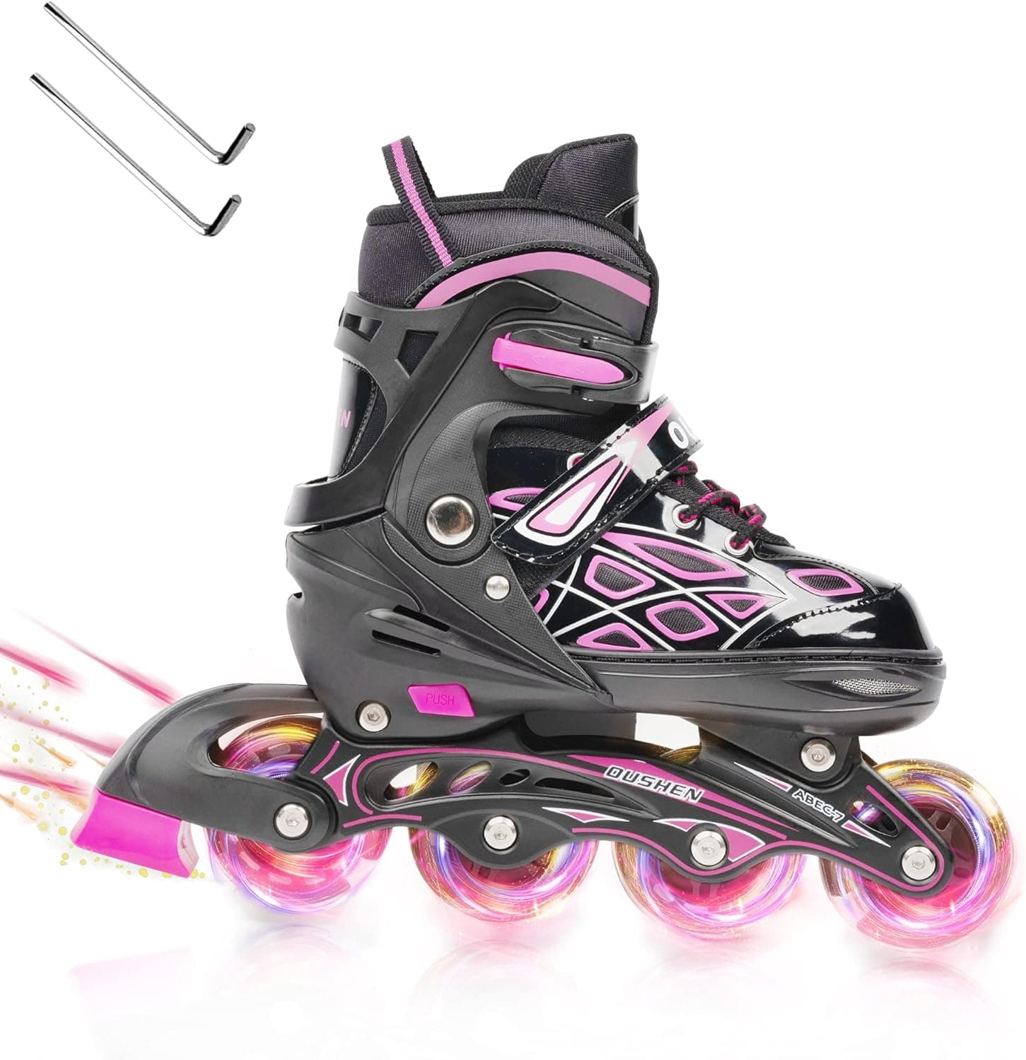 Opurtdor Adjustable Roller Inline Skates for Boys & Girls with Light Up Wheels Outdoor Beginners Skates Adults Men and Women