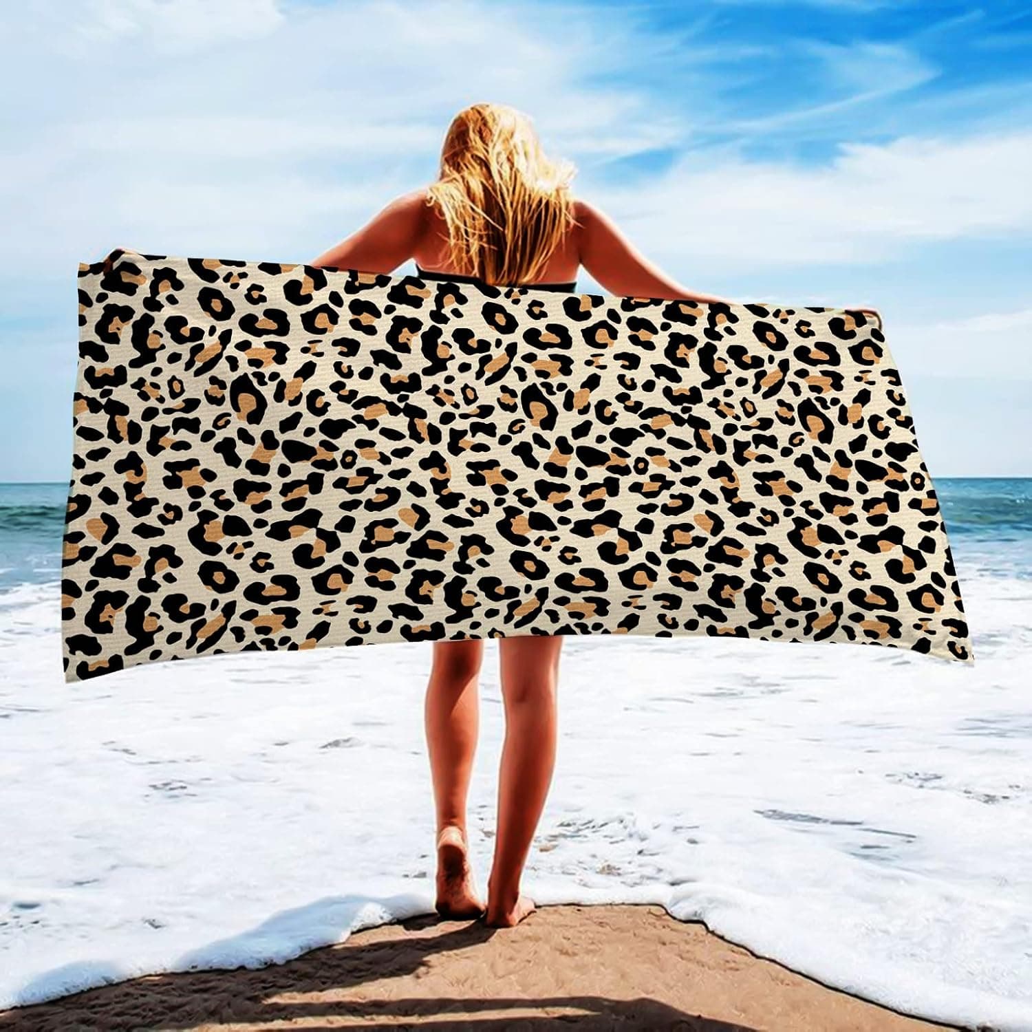 QIULIBMH Leopard Print Beach Towel for Women Lightweight Sexy Spotted Cheetah Print Beach Towel Quick Dry Super Absorbent Terry Cloth Towels Oversized Swim Pool Towel 30'' x 60''(75 cm x 150 cm)