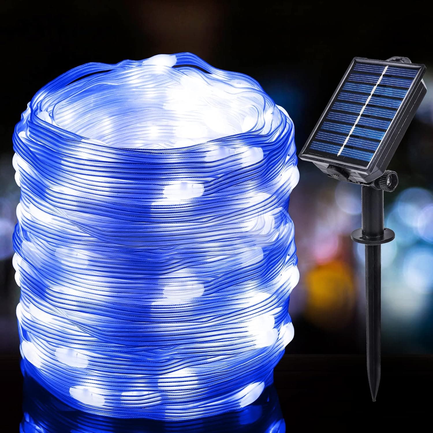 NAACOO Solar String Lights Outdoor 200LED 72Ft Waterproof Fairy Lights with 8 Modes, Solar Waterfall Lights for Garden Fence Patio Home Party Christmas Decoration(Blue Light)