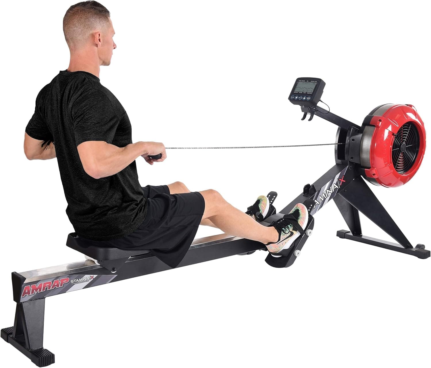 Stamina X AMRAP Rower Machine with Smart Workout App - Foldable Rowing Machine with Dynamic Air Resistance for Home Gym Fitness - Up to 300 lbs Weight Capacity