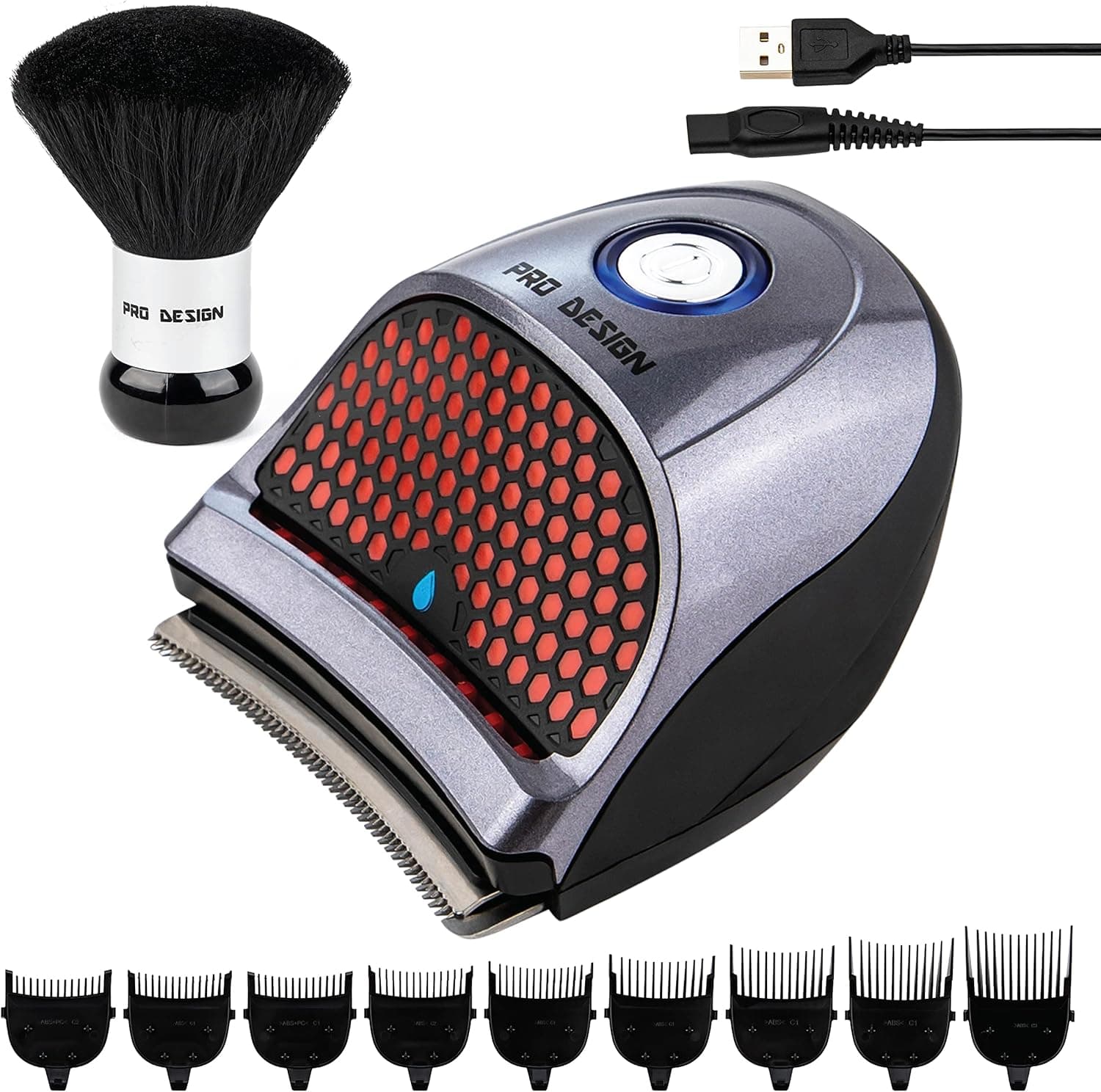 Pro Design Shortcut Hair Clippers for Self Hair Cutting and Beard Trimming for Men Water Resistant with 9 Guide Combs and Neck Brush