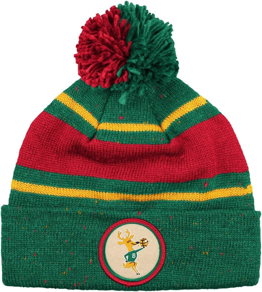 Mitchell & Ness Milwaukee Bucks NBA Speckled Cuffed Knit Hat w/Pom