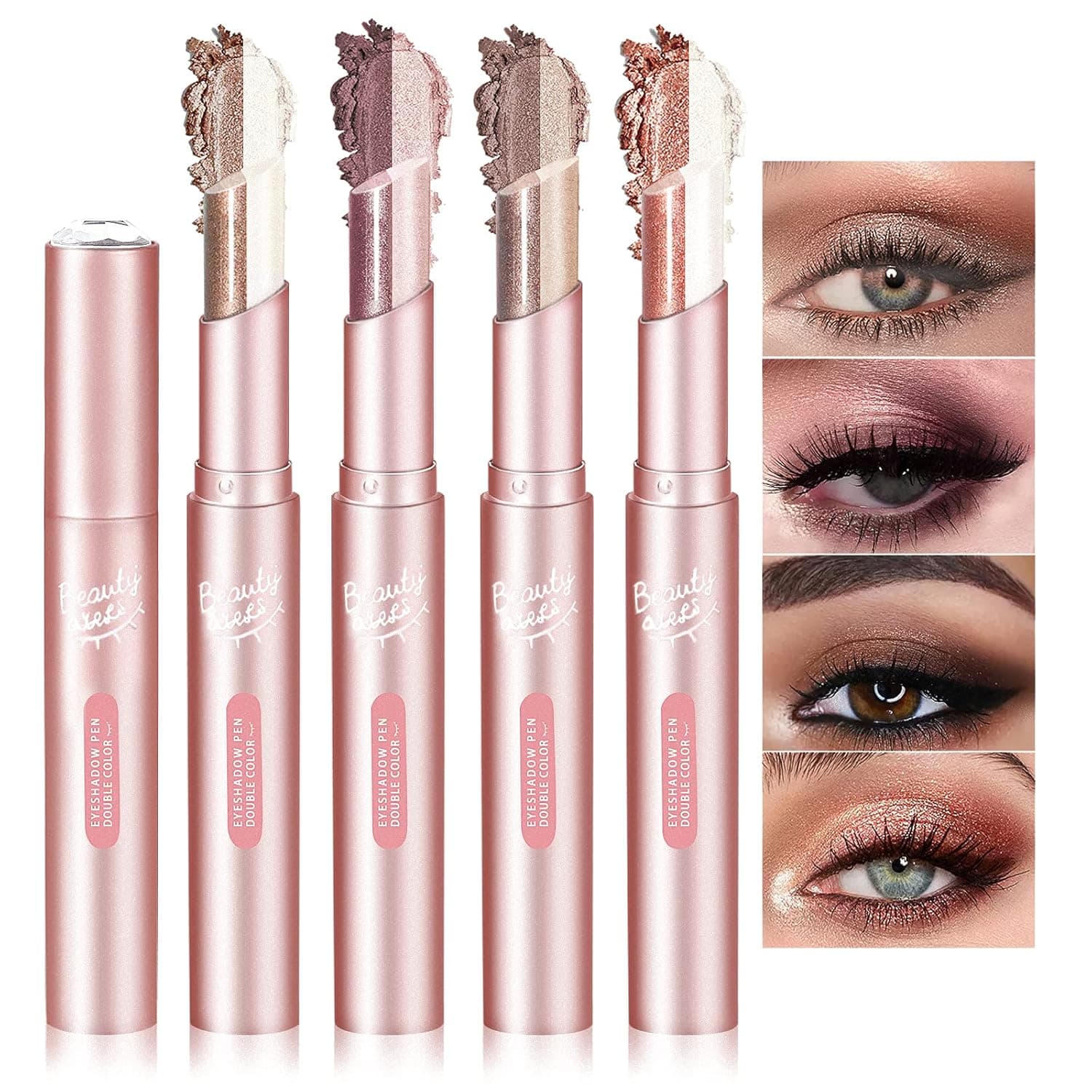 NewBang 4Pcs Eyeshadow Stick,Double Colors Gradient Eyeshadow Stick,Neutral and Brown Cream Eyeshadow,Waterproof Longlasting Shimmer Eyeshadow Stick Set