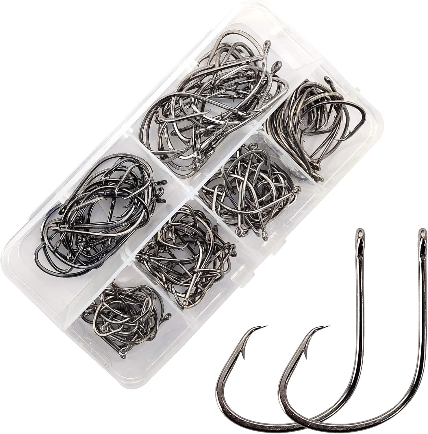 Eupheng EP-PSC81 100PCS Or 120PCS Assortment 1# to 5/0# Sports Circle Fishing Hooks High Carbon Steel Forged M (Marine) Black Nickel Great Value Pack