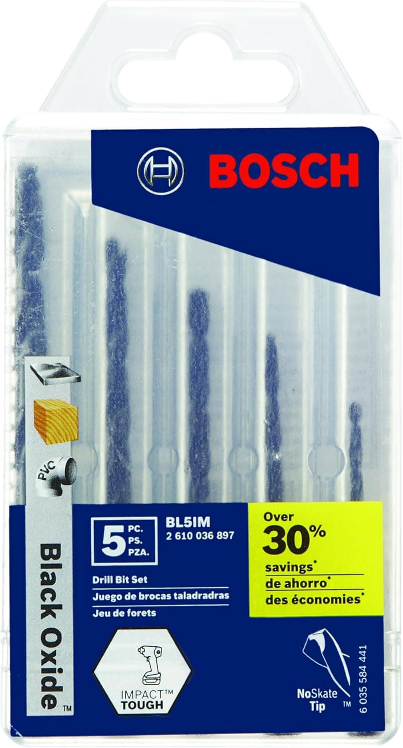 BOSCH BL5IM 5-Piece Impact Tough Black Oxide Drill Bit Set