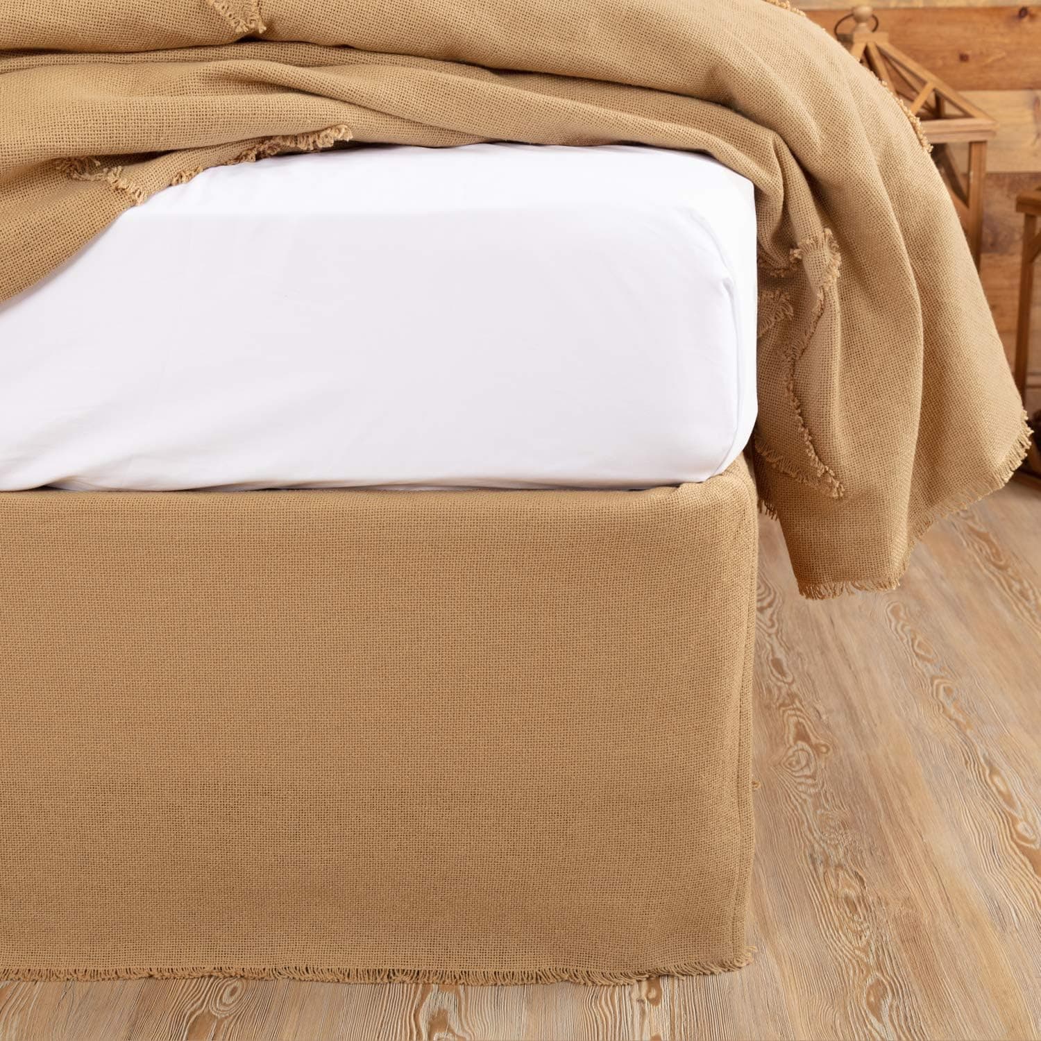 VHC Brands Burlap Natural Fringed Bedding Accessory, King Skirt 78x80x16, Tan