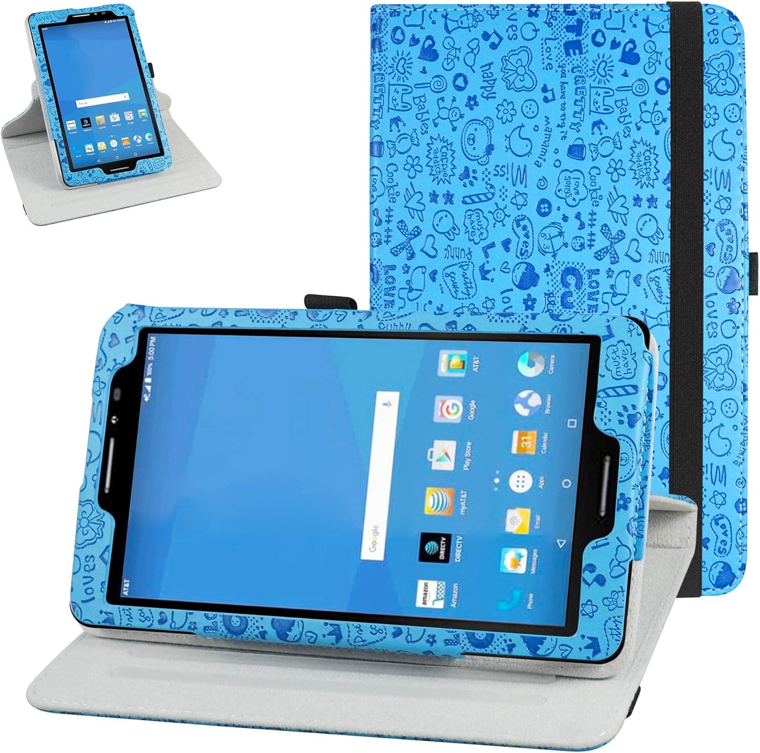 AT&T Trek 2 HD Rotating Case (Model 6461A),Mama Mouth 360 Degree Rotary Stand with Cute Cover for 8" ZTE Trek 2 HD K88 /ZPad 8 K81 Android Tablet,Blue