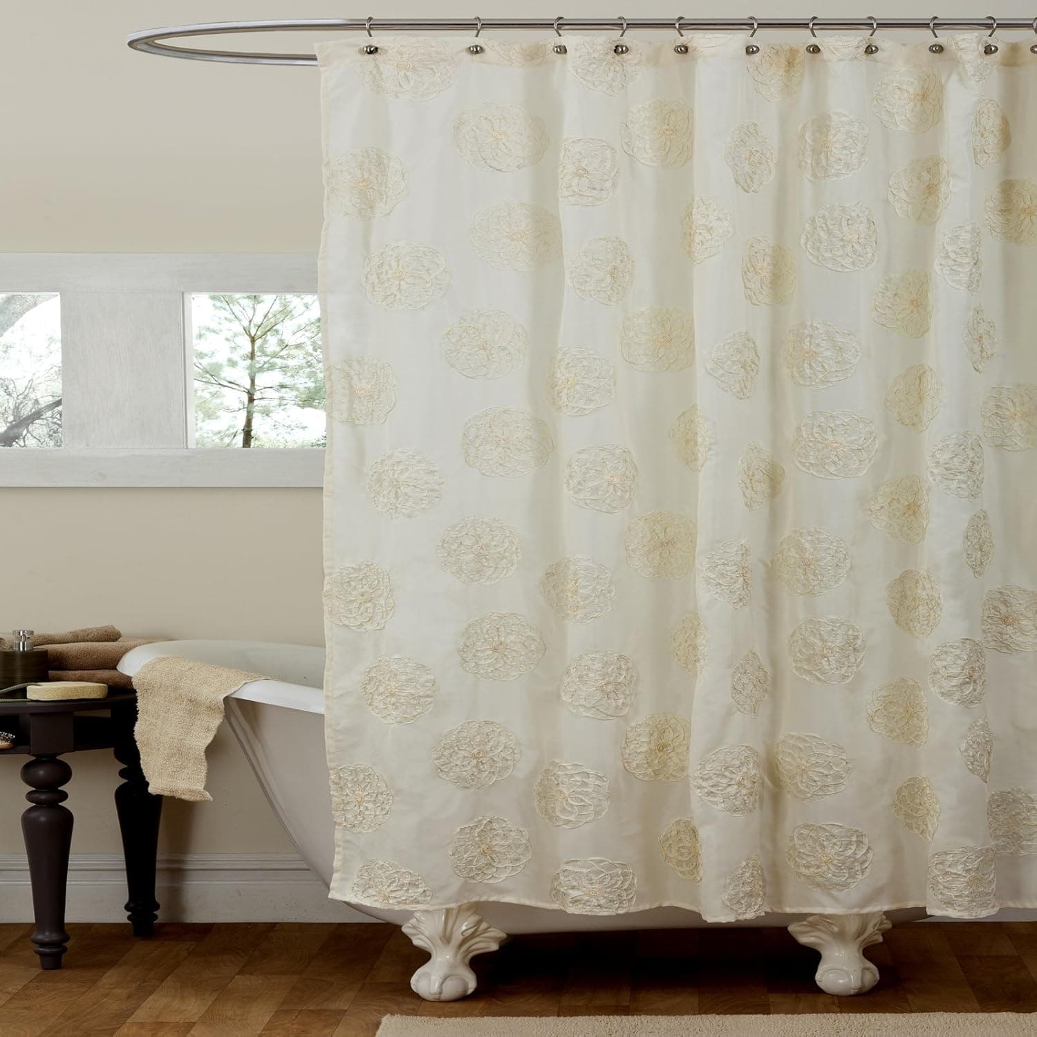 Lush Decor Samantha Shower Curtain, 72” x 72”, Ivory
