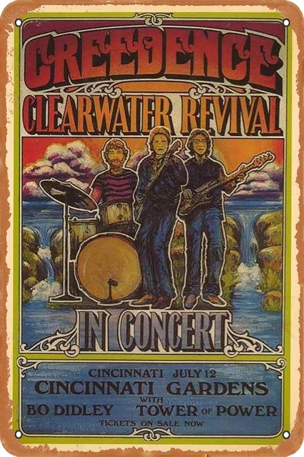 OSONA Creedence Clearwater Revival in Concert Retro Nostalgic Art Traditional Rust Color Tin Logo Advertising Striking Wall Decoration Gift