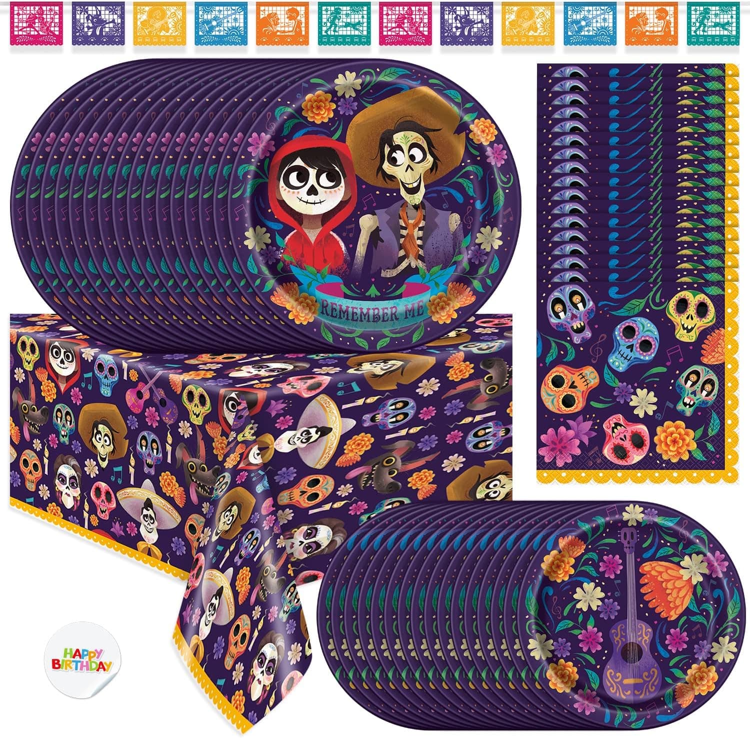 Coco Birthday Party Supplies | Coco Party Decorations | Includes Coco Plates and Napkins, Dessert Plates, Table Cover, and Banner | Disney Coco Birthday Supplies Serves 16