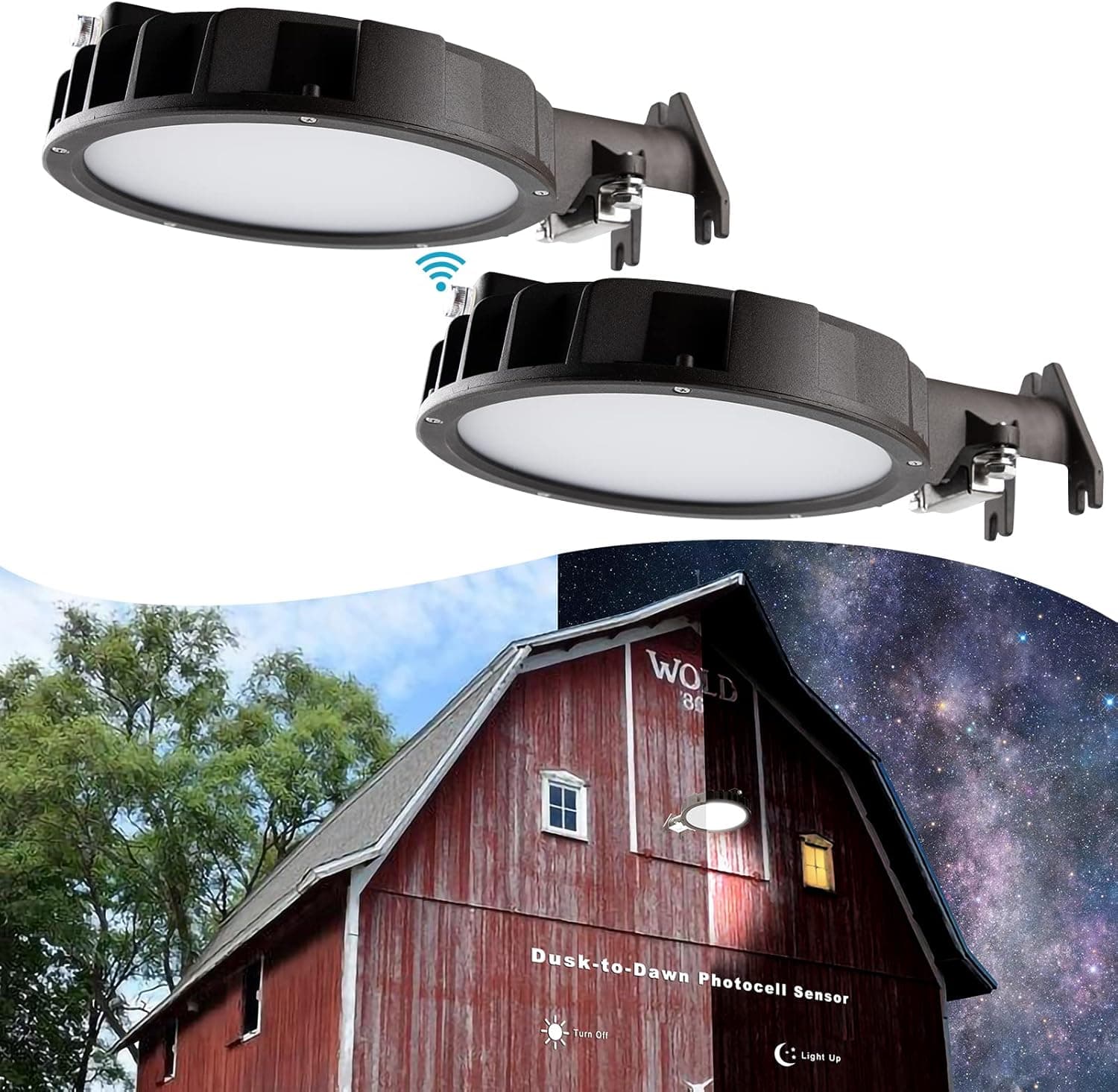 Lightdot 2 Pack 50W Led Barn Lights, Dusk-to-Dawn Outdoor Area Lights with Photocell, 6000 Lumens 5000K Daylight Waterproof Yard Street Flood Lights