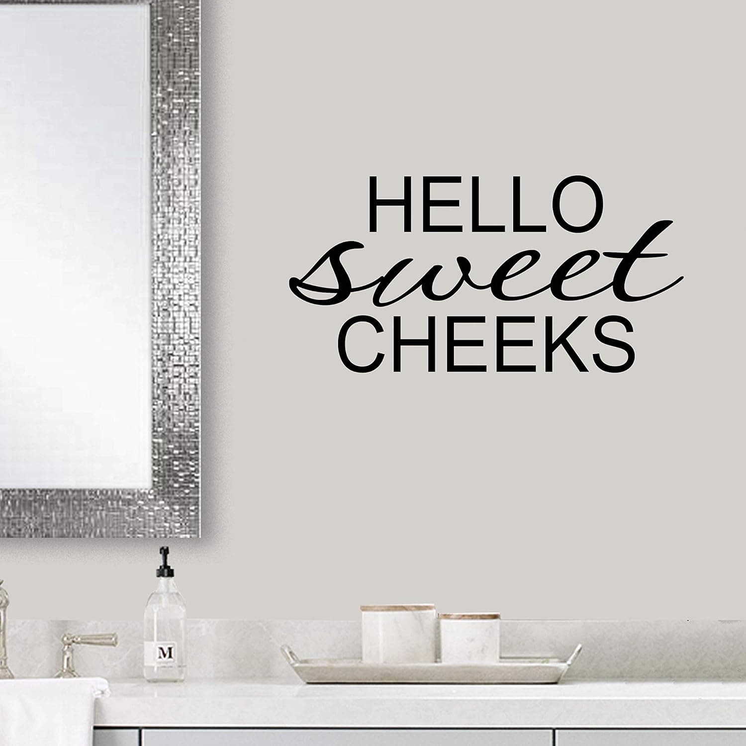 Vinyl Quote Me Hello Sweet Cheeks Wall Decal Stickers | Bathroom Decor | Funny Bathroom Wall Decals | Bathroom Decals | 15x7.5-Black