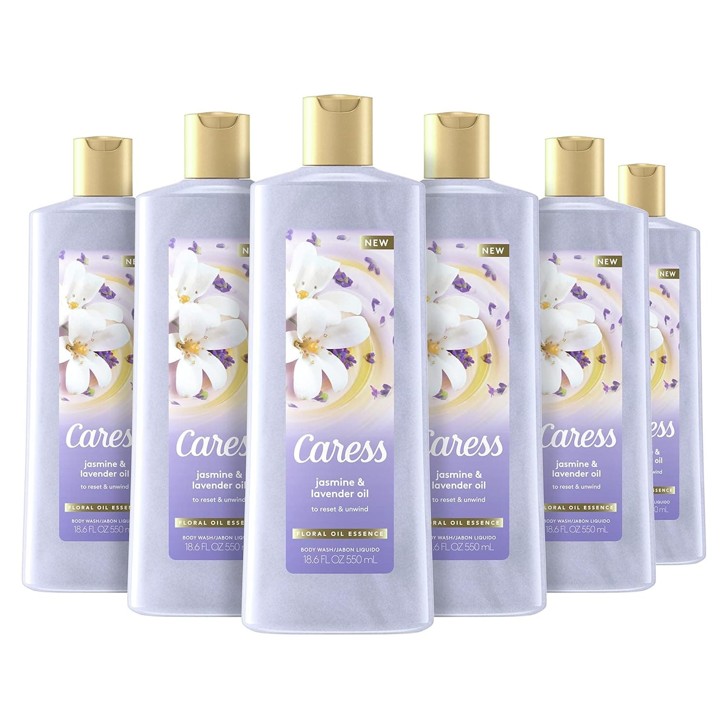 Caress Moisturizing Body Wash For Dry Skin Jasmine and Lavender Oil Leaves Skin Feeling Instantly Pampered, 18.6 Fl Oz (Pack of 6)