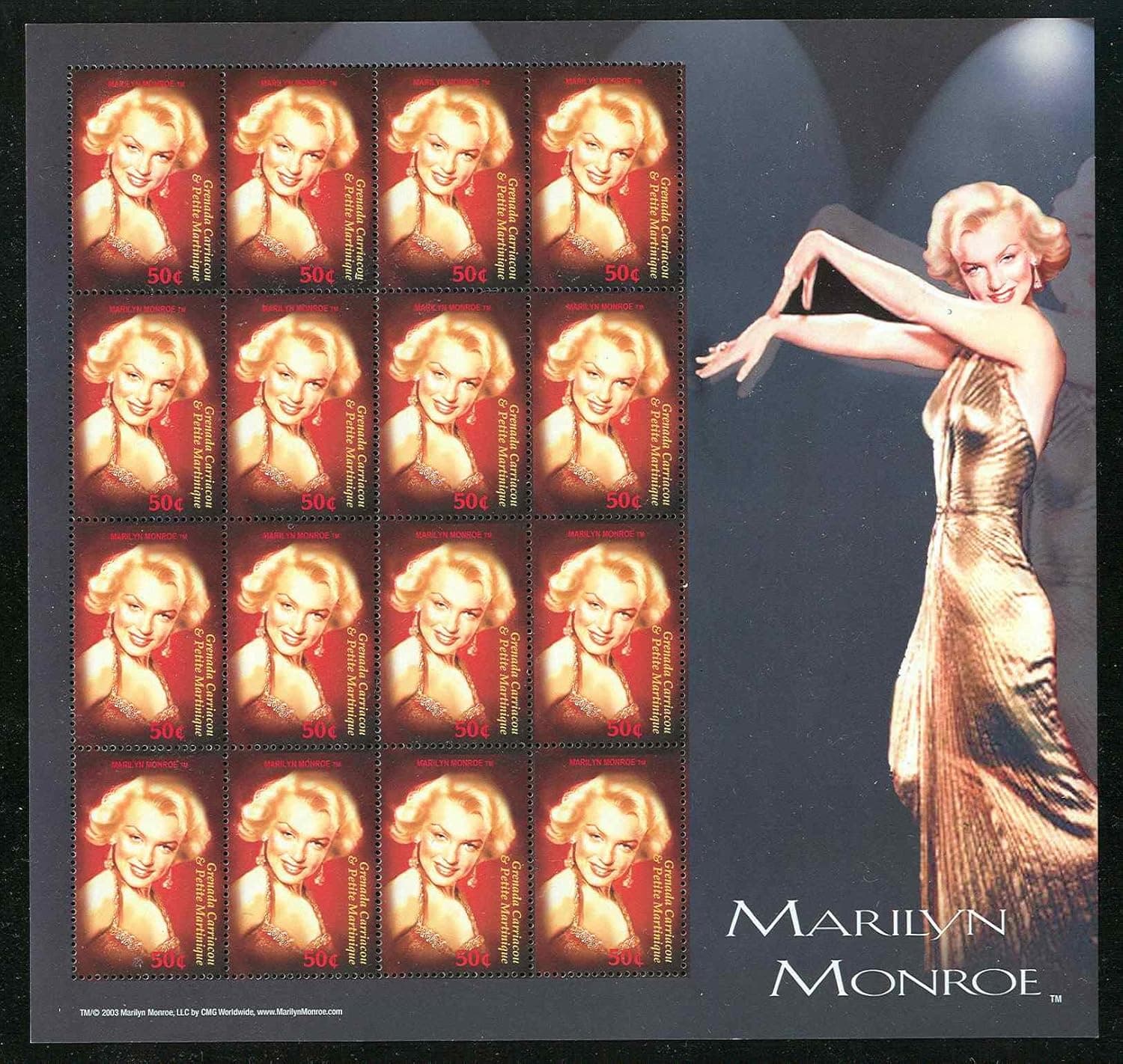 Grenada Marilyn Monroe Collectible Postage Stamps 2530