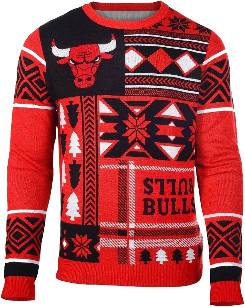 Chicago Bulls Patches Ugly Crew Neck Sweater Double Extra Large
