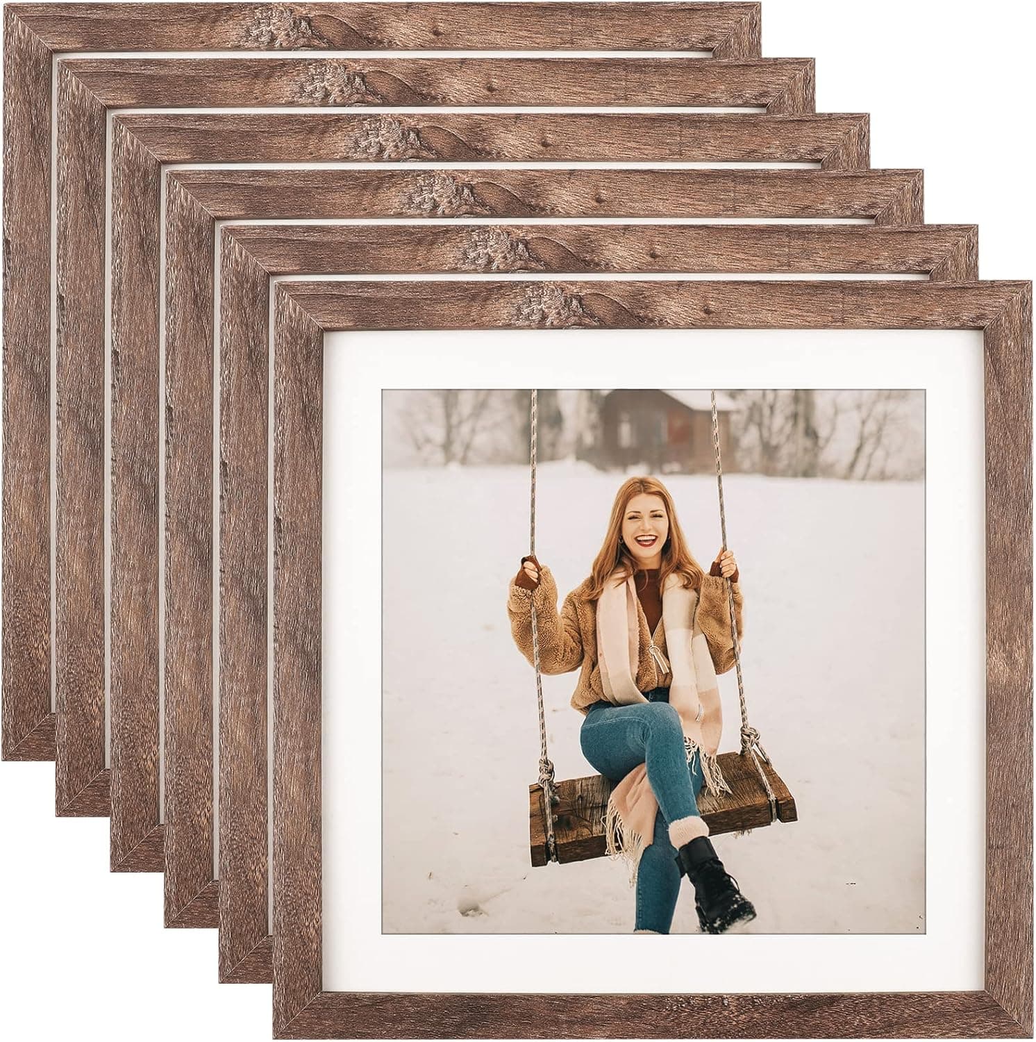 TOFOREVO 10x10 Square Picture Frames Set of 6 Rustic Wood Grain Photo Frame for Gallery Wall Mounting or Tabletop Display