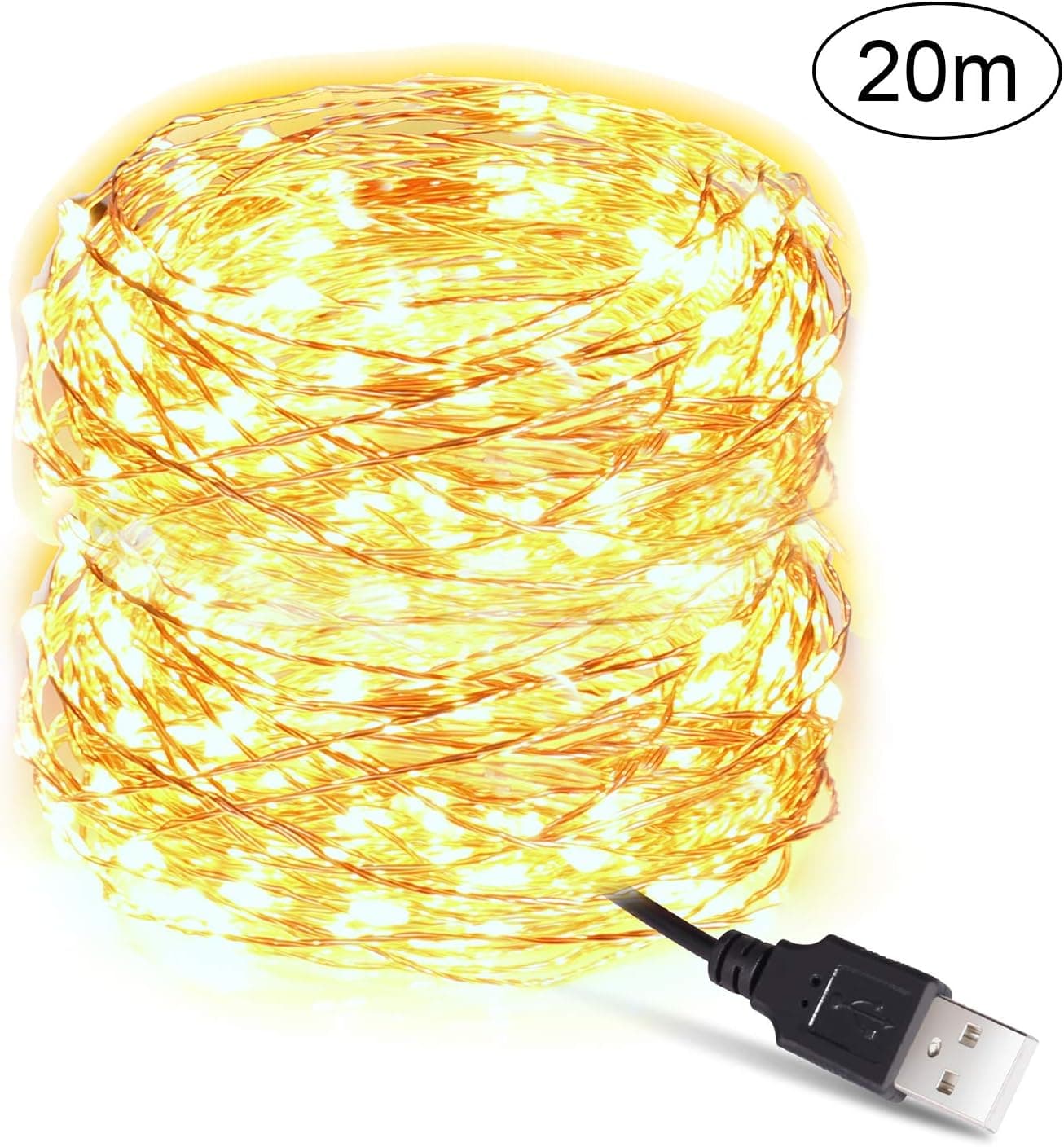 KINGTOP Starry Fairy Copper String Lights 66 Ft 200LEDs USB Powered for Bedroom Indoor Outdoor Patio Holiday Party Wedding Centerpiece DIY Bottle Decoration (Warm Light) (Warm White)