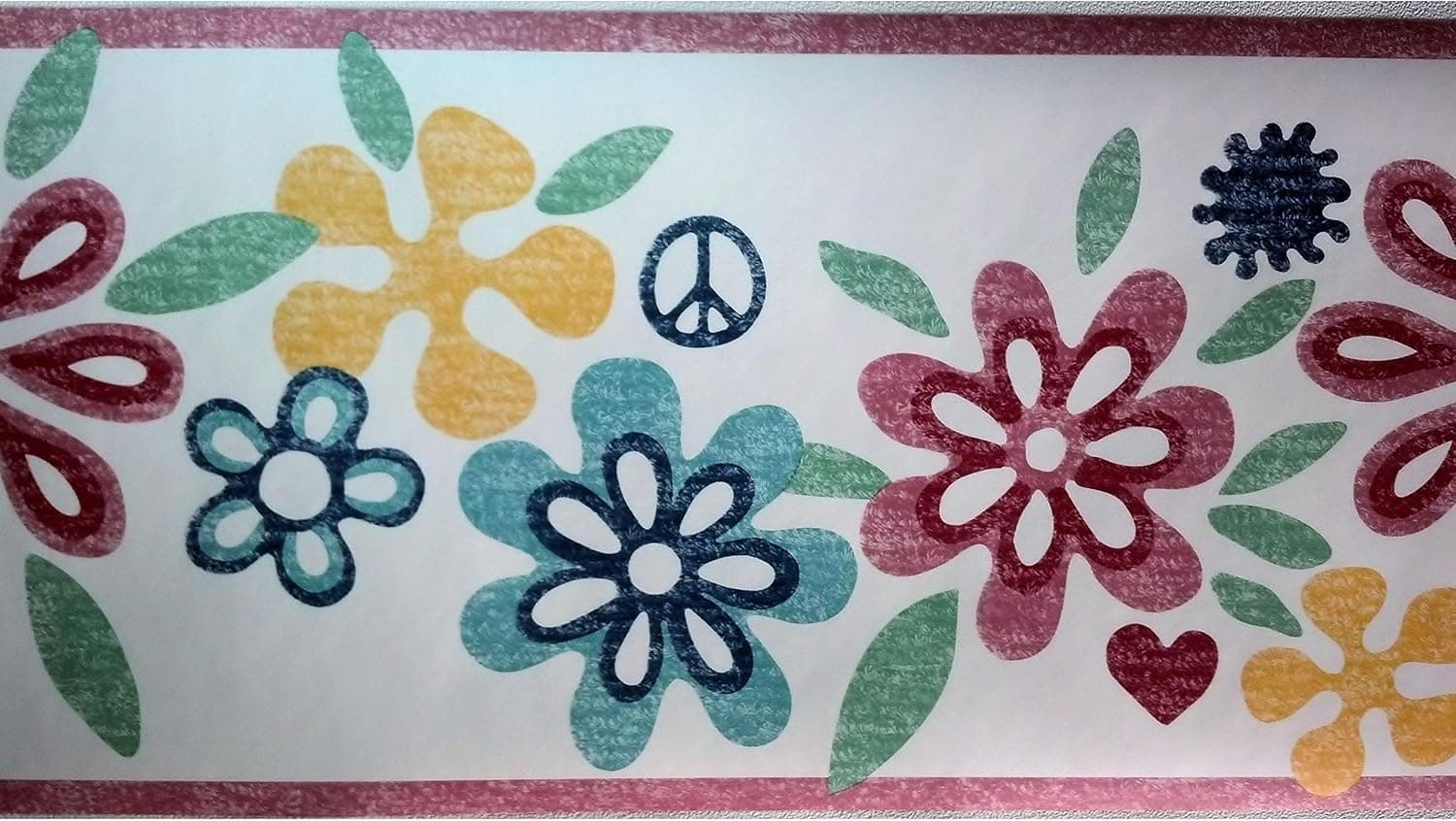 Pink Flowers Peace Sign Wallpaper Border TR105860…