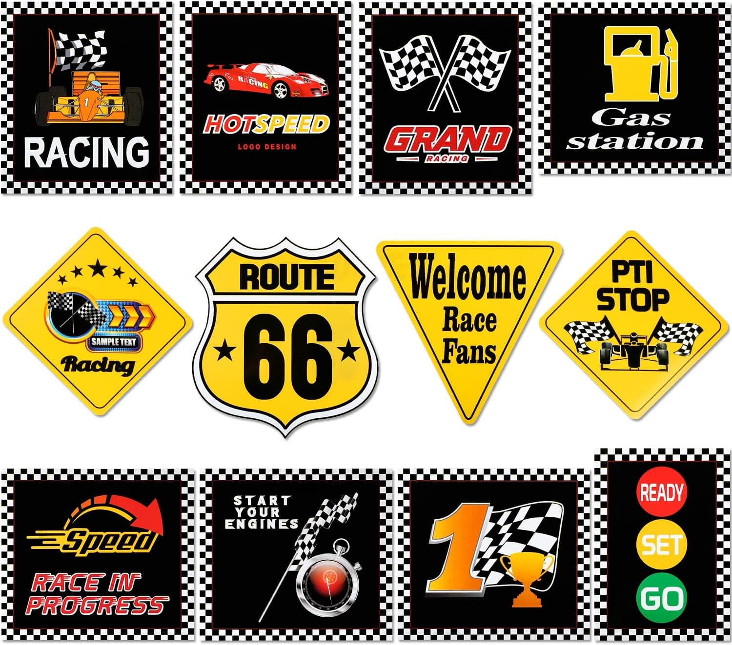 Race Car Party Decorations Racing Party Signs Racing Cutouts for Birthday Party, Let's Go Racing Party Supplies (12 Pieces)