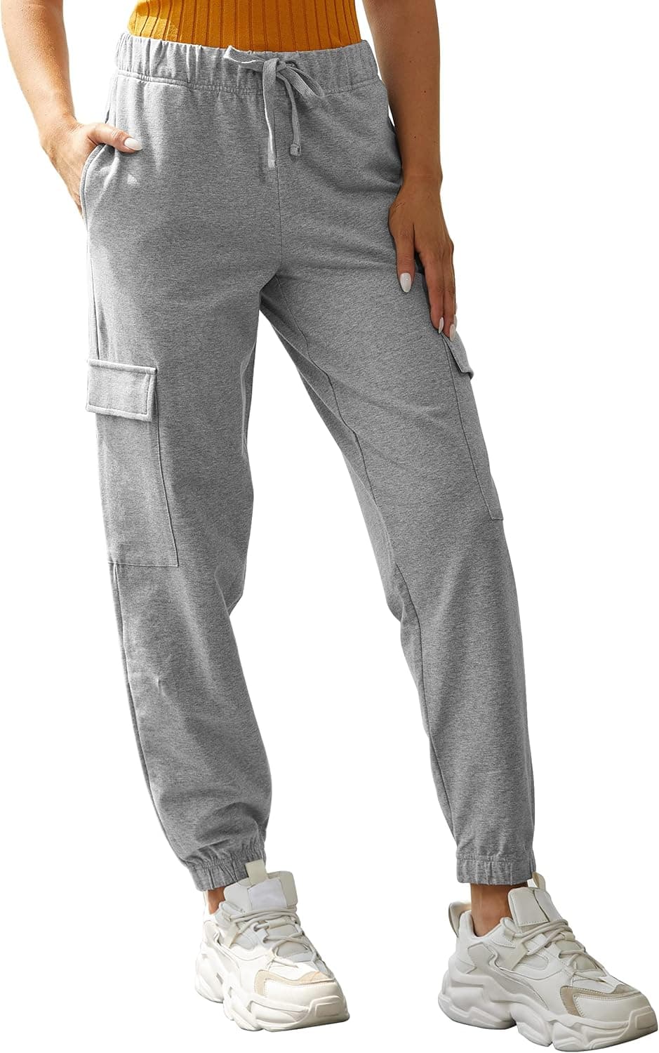 PULI Women's Loose Cargo Sweatpants Pockets Sporty Gym Athletic Fit Jogger Pants Yoga Lounge Trousers