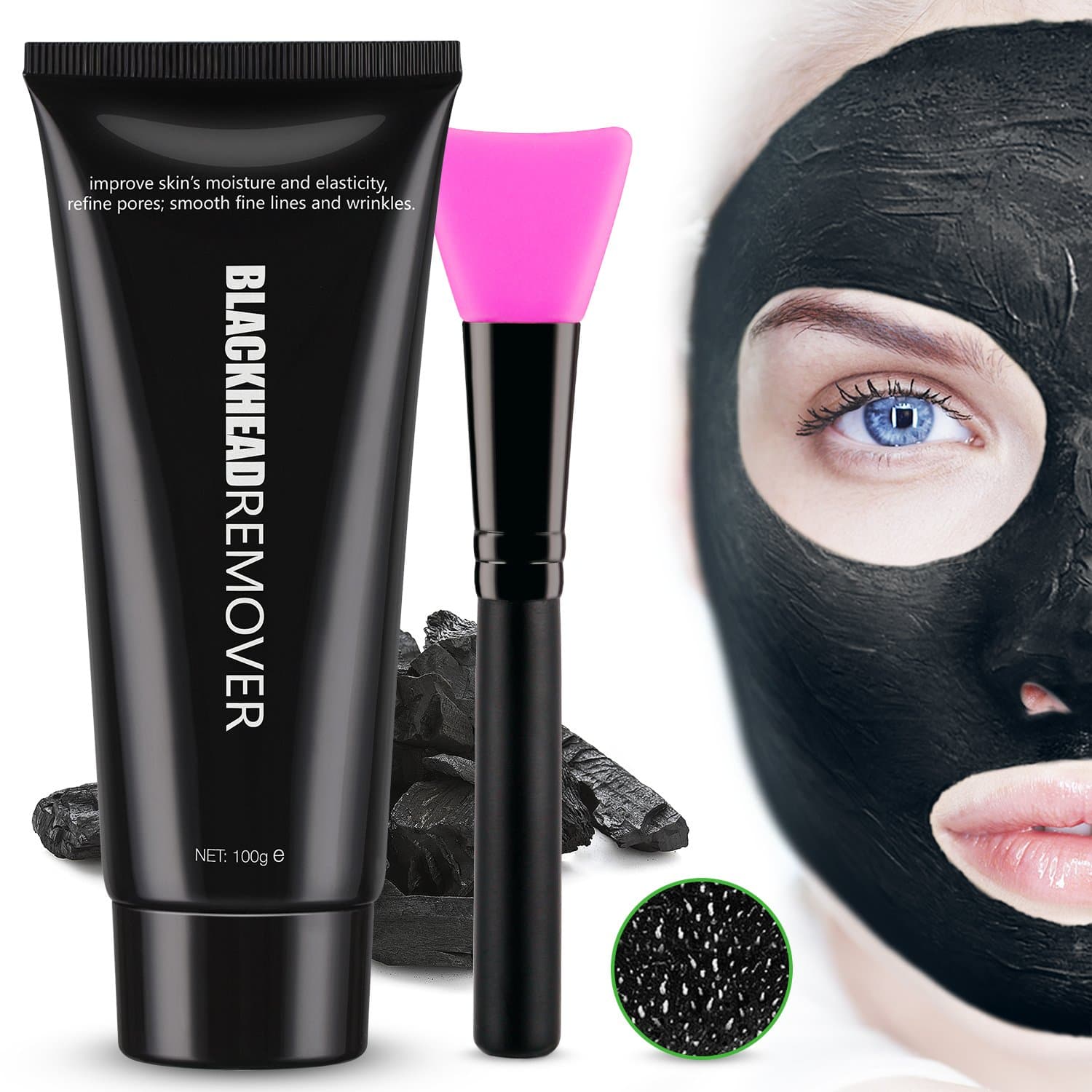 Black MasK Peel Off Mask Blackhead Remover Mask Charcoal Mask, Bamboo Activated Charcoal Face Mask, Deep Pore Cleansing Mask For Face Nose and Acne Treatment With Free Mask Brush 100g