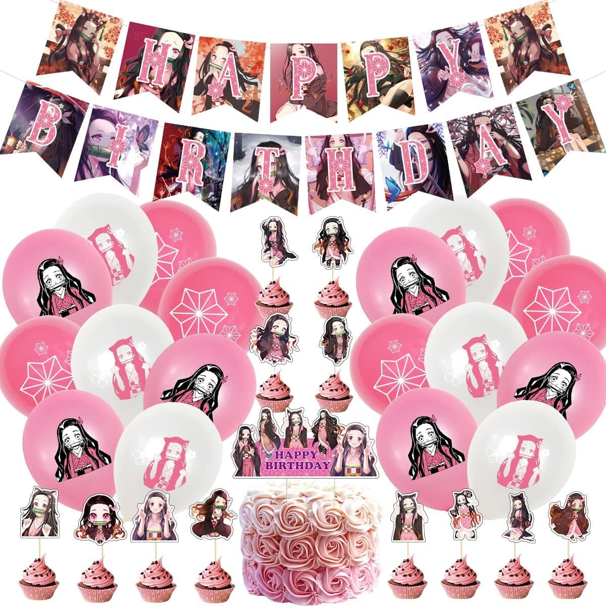 Nezuko Birthday Party Supplies Kit Anime Cute Theme Party Decorations Set for Kids Adults Game Party Decorations