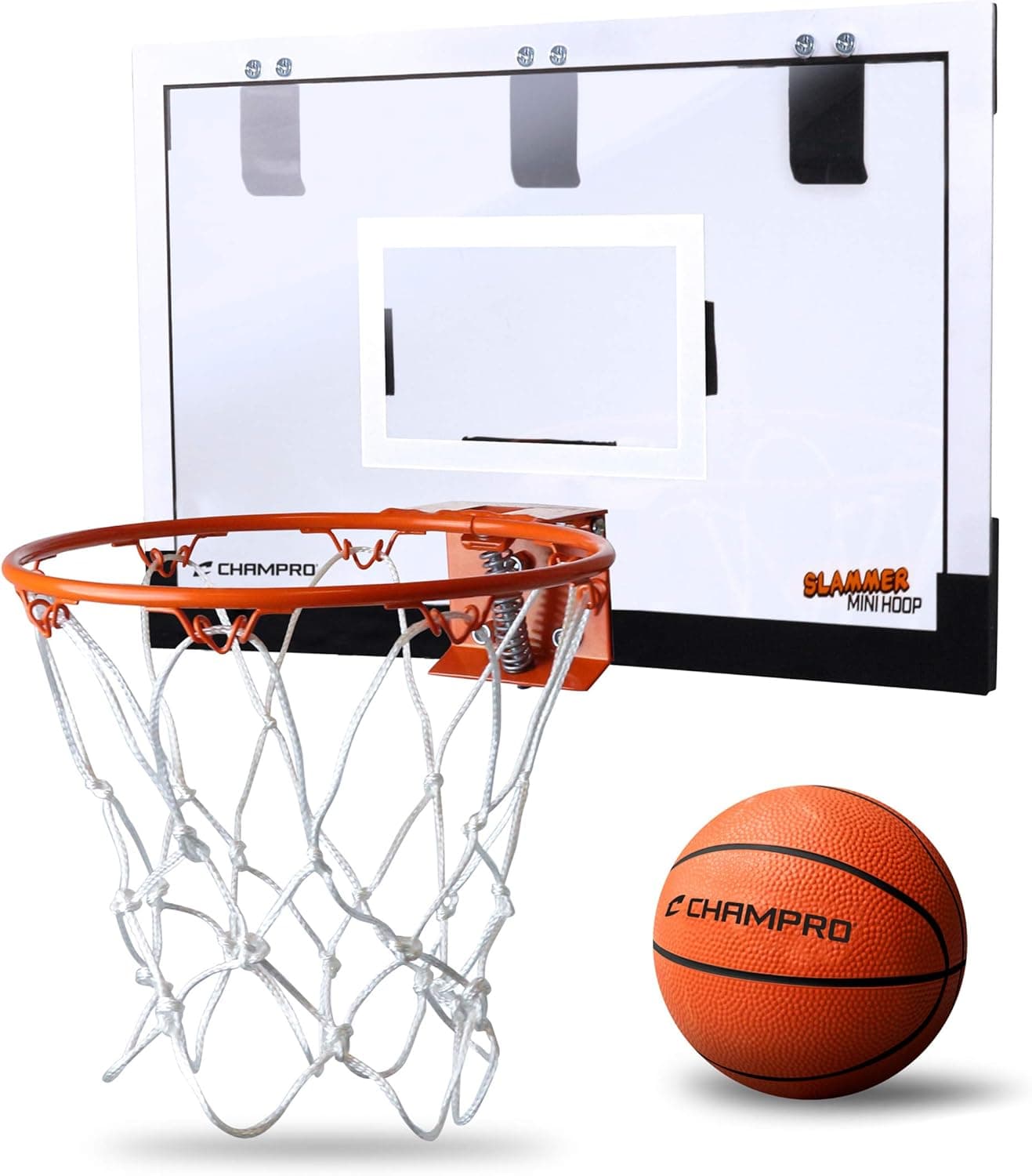 CHAMPRO BB49-N/A-Mini Slammer Mini Basketball Hoop 18" x 10.5" with PVC Ball, Brown/A
