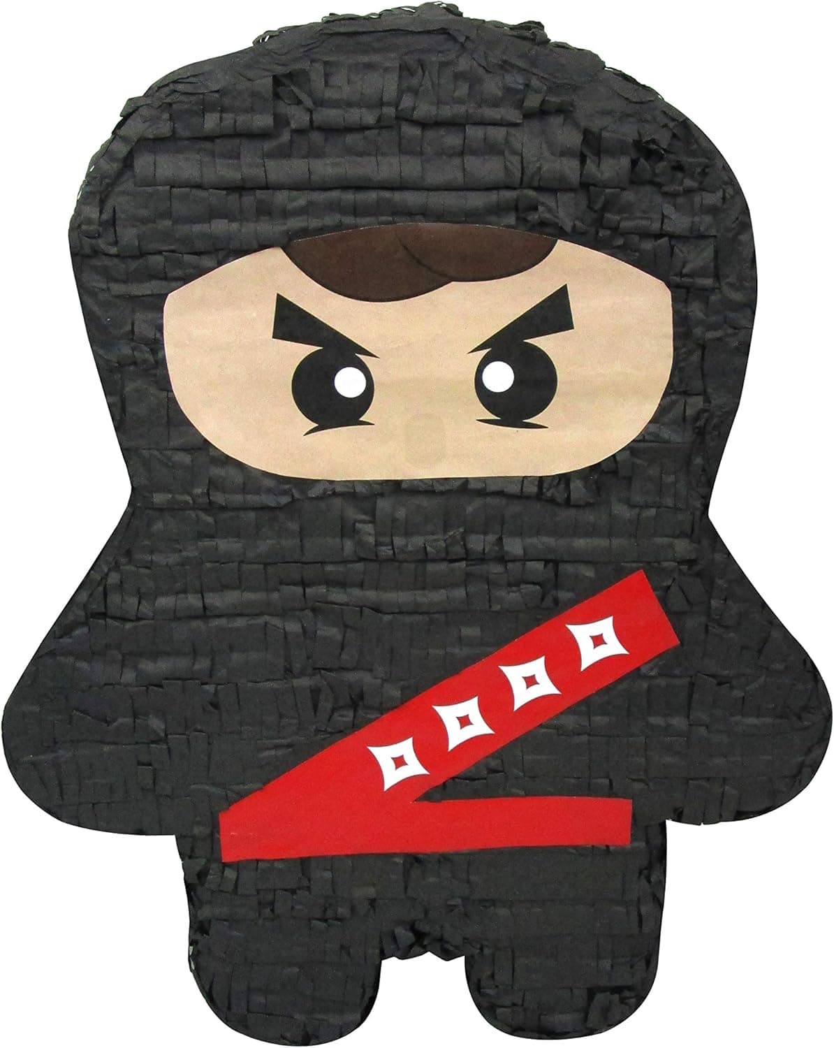 Black Ninja Pinata for Boys Birthdays - 17 in x 13 in x 6 in Kids Party Game, Hanging Decoration, Table Centerpiece and Photo Prop with Hanger and Fill Door