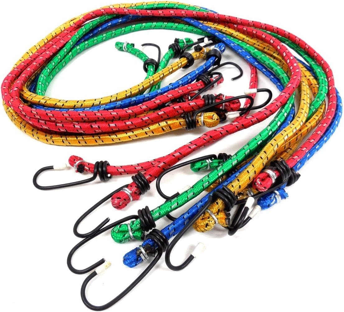 ATE Pro. USA – 10 pc. 8MM x 36" BUNGEE CORD SET,Assorted Color, Black Steel Hooks, Perfect for Camping Tent Tarps Cars Trucks Trailers Garden Garage Storage Moving or Shipping Basket ,etc