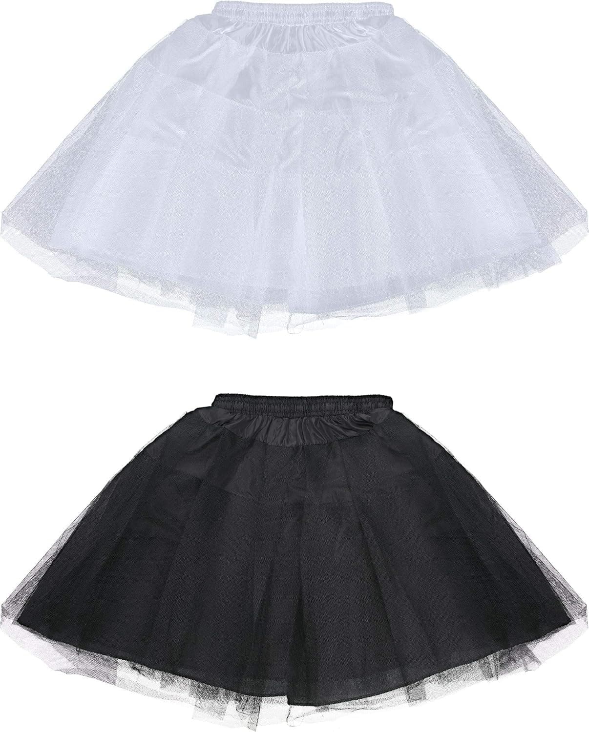 SATINIOR 2 Pieces Girls Petticoat 3 Layers Hoopless Crinoline Kids Flower Girl Underskirt (White and Black)