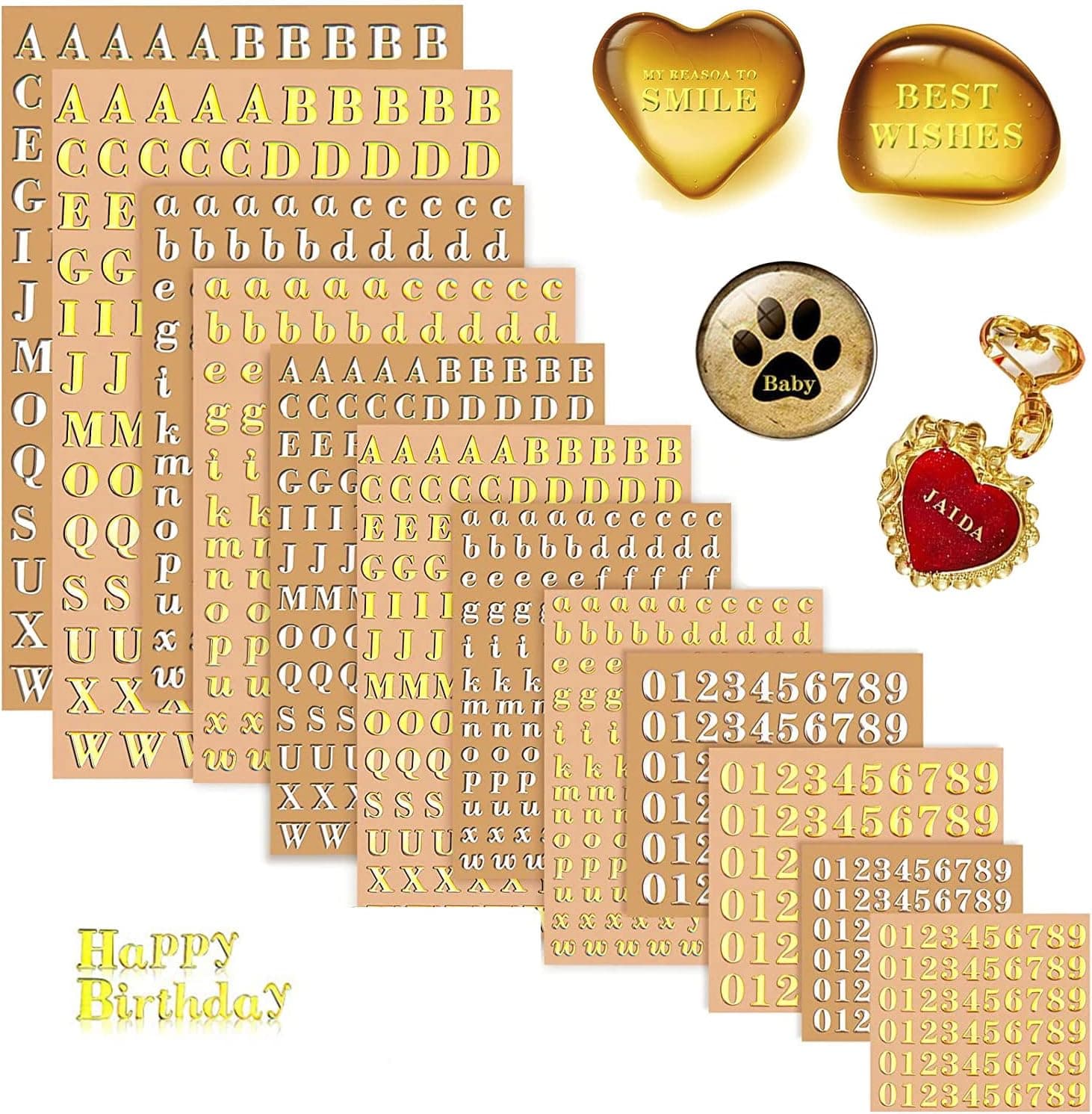 12 Sheets Letter Resin Stickers, Mini Silver/Gold Letter Stickers, Alphabet Number Stickers, for Scrapbooking Postcards DIY Crafts, Resin Supplies, Self Adhesive, 3mm and 4.5mm Tall