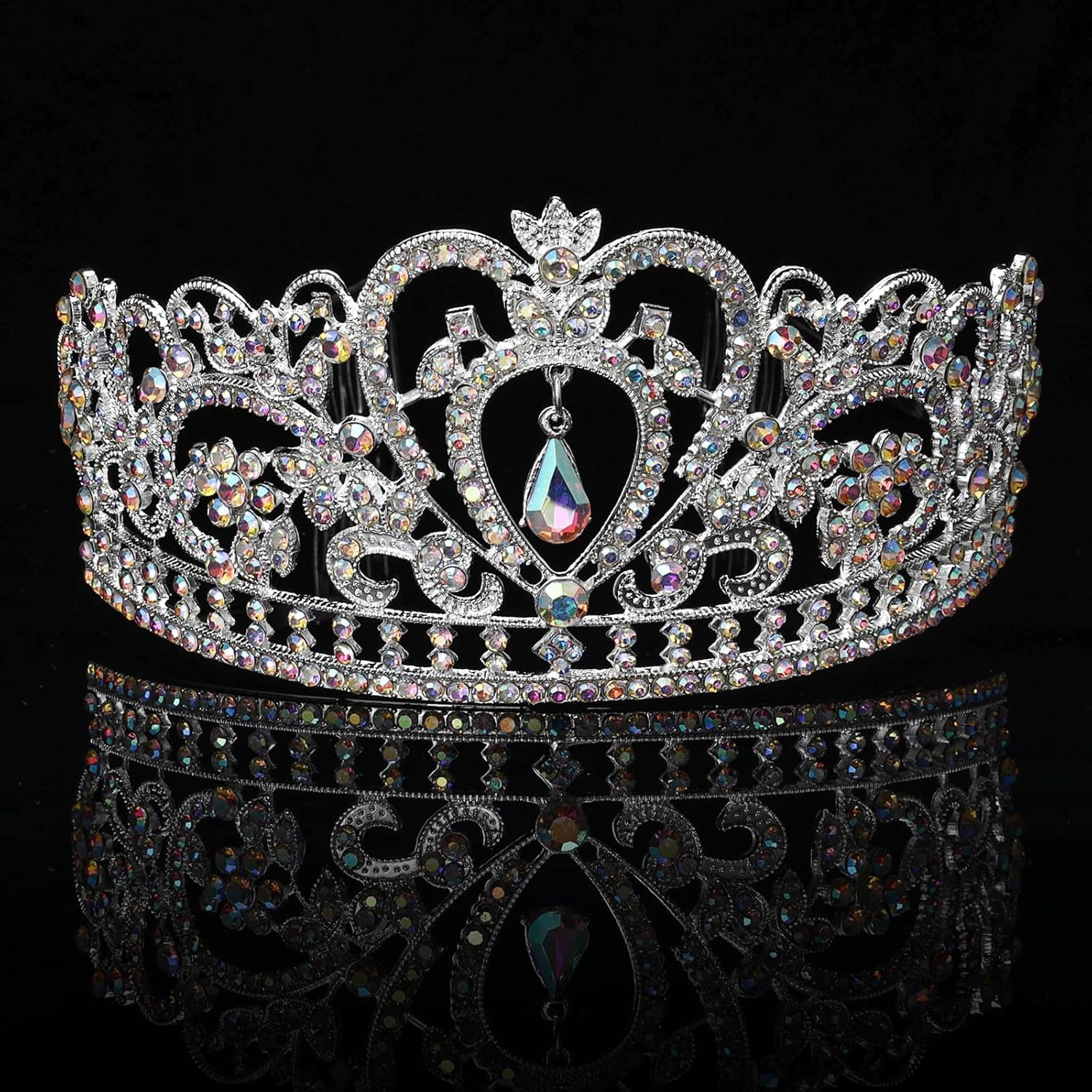 Makone AB Silver Tiaras and Crowns for Women Girls Crystal Headband Elegant Princess Crown with Combs Hair Accessories for Bridal Bridesmaids Wedding Birthday Halloween Costume Cosplay