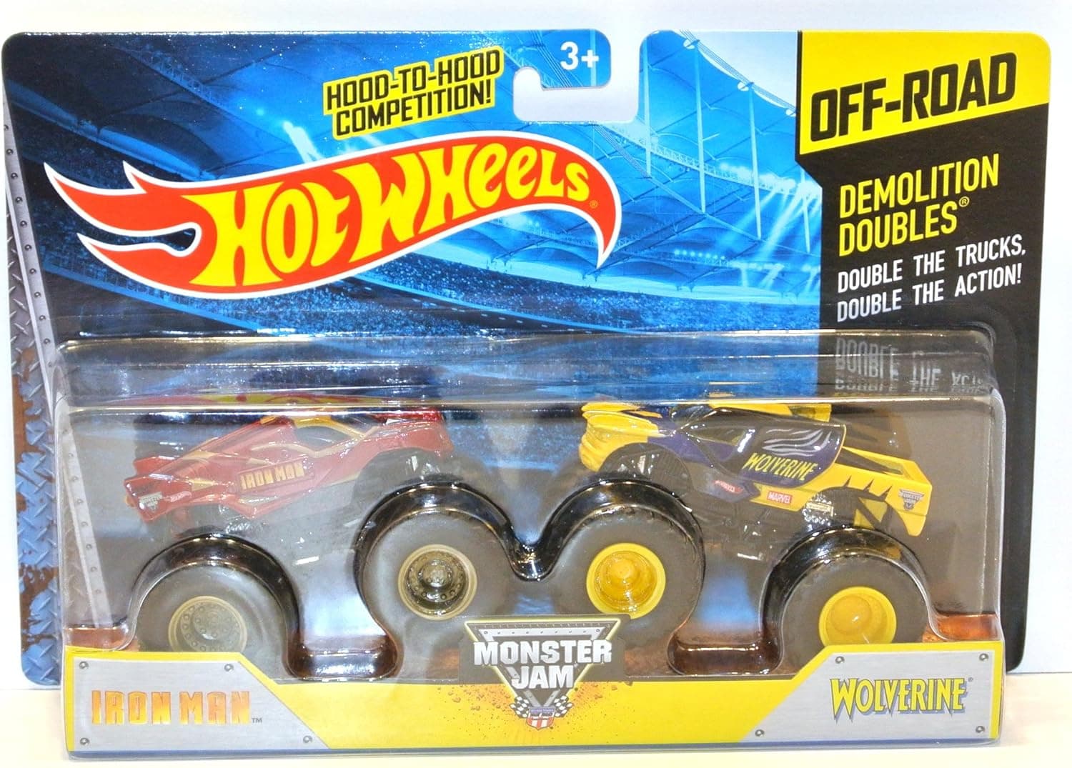 Hot Wheels 2014 Off-Road Monster Jam Demolition Doubles Iron Man & Wolverine