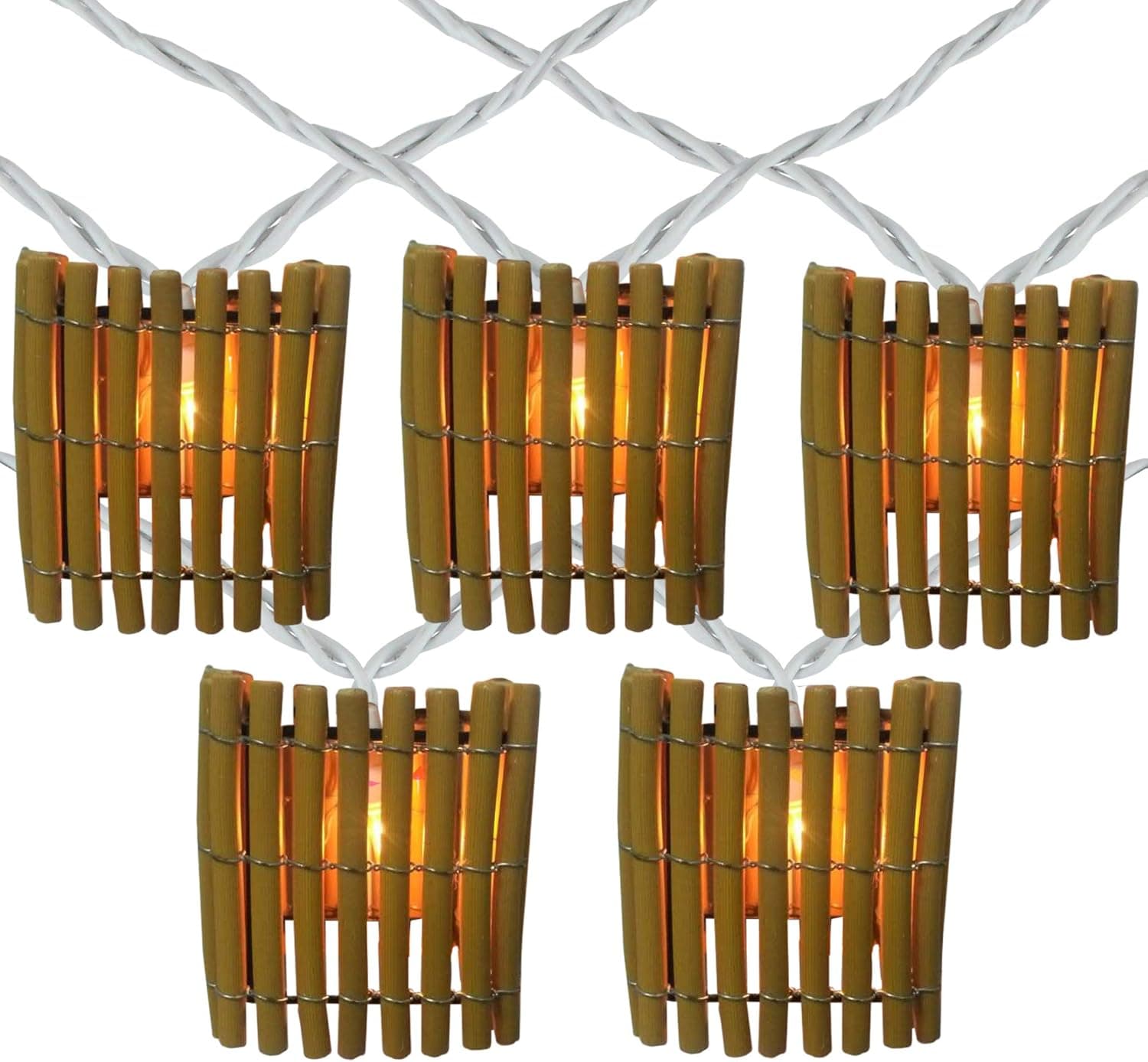 10-Count Brown Tropical Bamboo Outdoor Patio String Light Set, 7.25ft White Wire