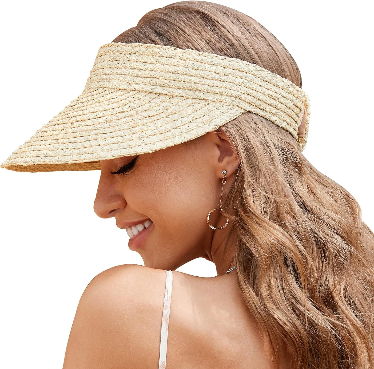 Sun Hat Womens, Straw Hats for Women, Visors for Women Beach Hats for Women Straw Visors for Women Made of Natural Raffia