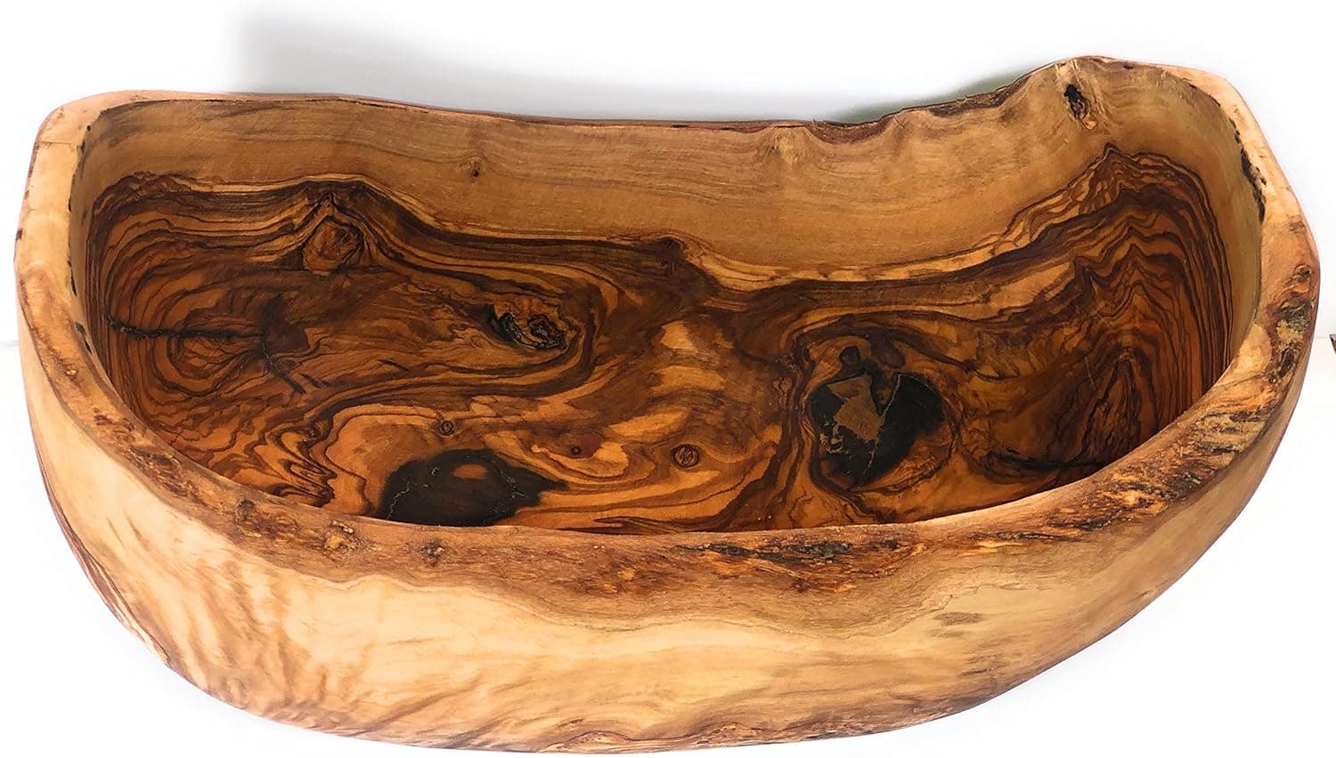 Orchard Hardwoods 10" Rustic Oval Artisan Olive Wood Dough Bowl Bread Basket Boat Shaped - Live bark edge. Natural Server for Fruit, Salads, Chips, Popcorn. In Lg 10" or XL 12". (Large 10x5-6x4)