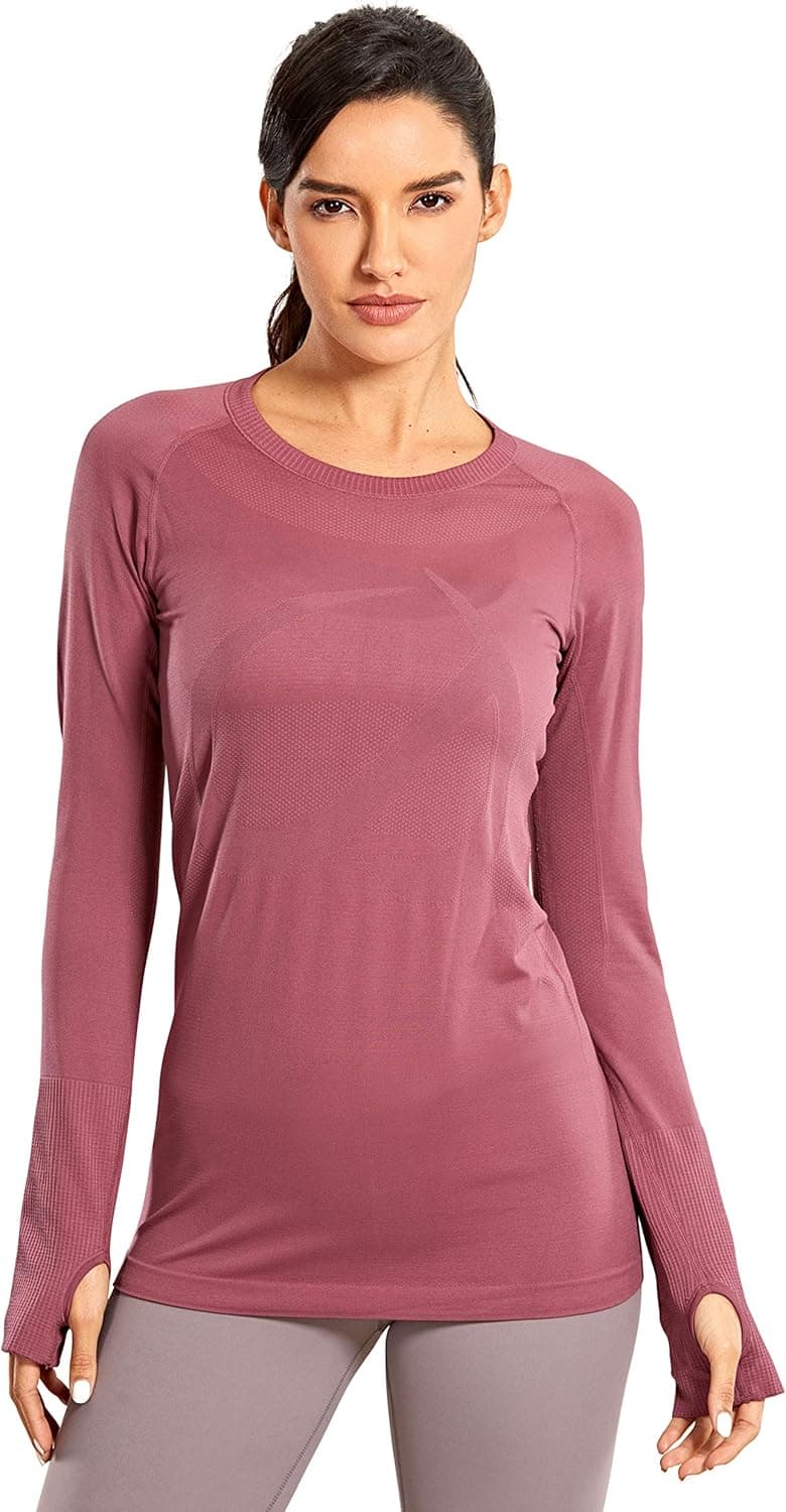 CRZ YOGA Women's Seamless Athletic Long Sleeves Sports Running Shirt Breathable Gym Workout Top