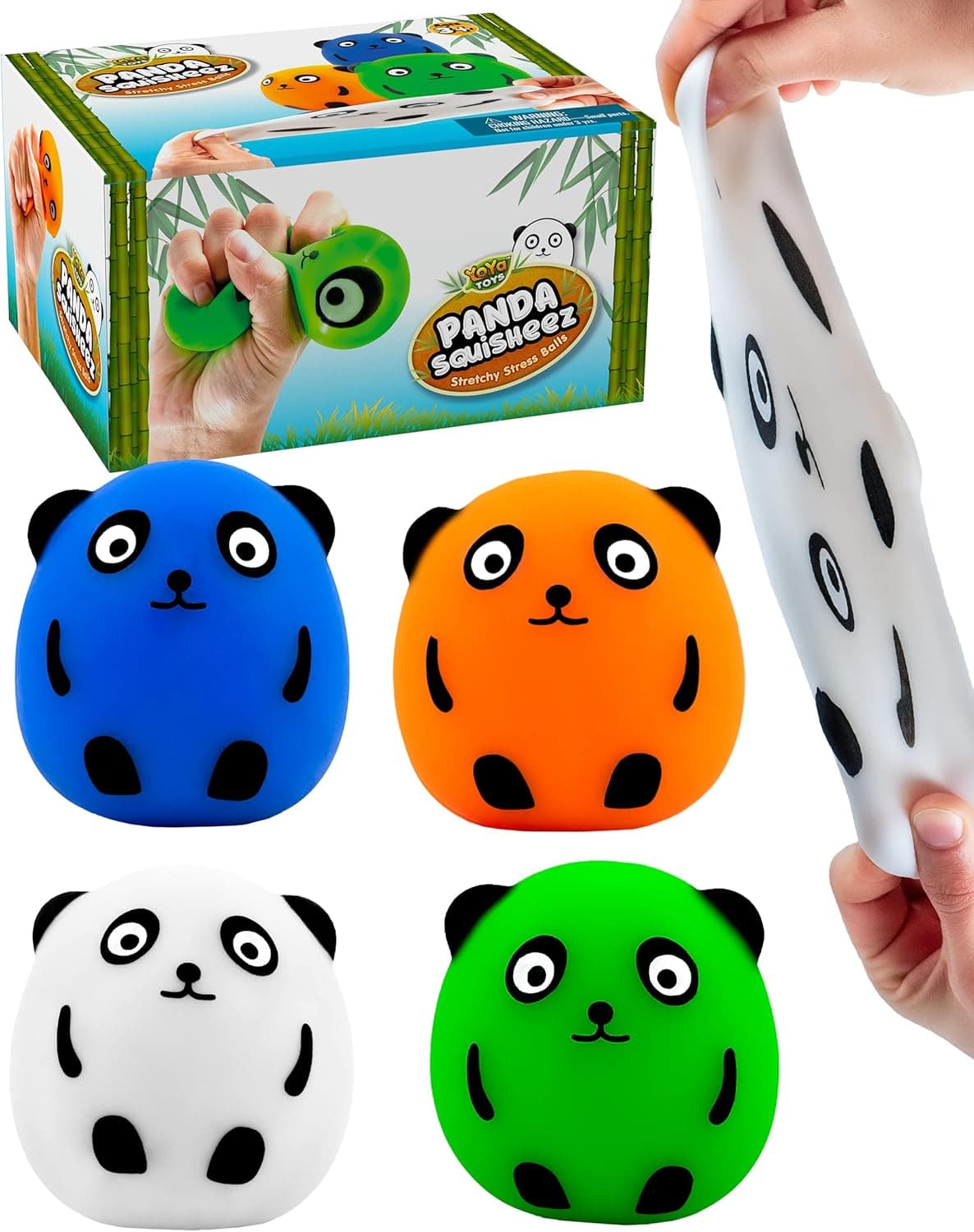YoYa Toys Panda Squisheez Squishy Stress Relief Balls (Set Of 4) | Stretchy Fidget Animal Shaped Toy For Boys, Girls & Adults | Colorful Sensory Squeezing Stretch Toy | Great For ADHD, Autism, Anxiety