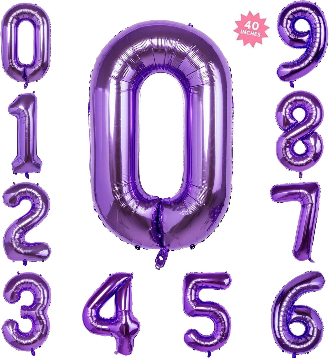 40 Inch Purple Jumbo Digital Number Balloons 0 Huge Giant Balloons Foil Mylar Number Balloons for Birthday Party,Wedding, Bridal Shower Engagement