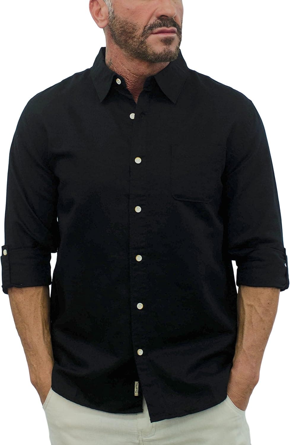 short fin Men's Long Sleeve Linen Shirt, with roll up Sleeves