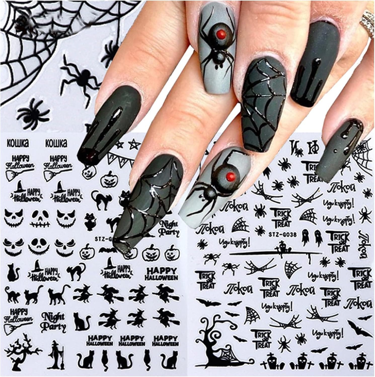 LXZColden Halloween Nail Art Stickers Pumpkin Bat Ghost Nightmare 3D Black Self-Adhesive DIY Nail Art Tips for Halloween Party
