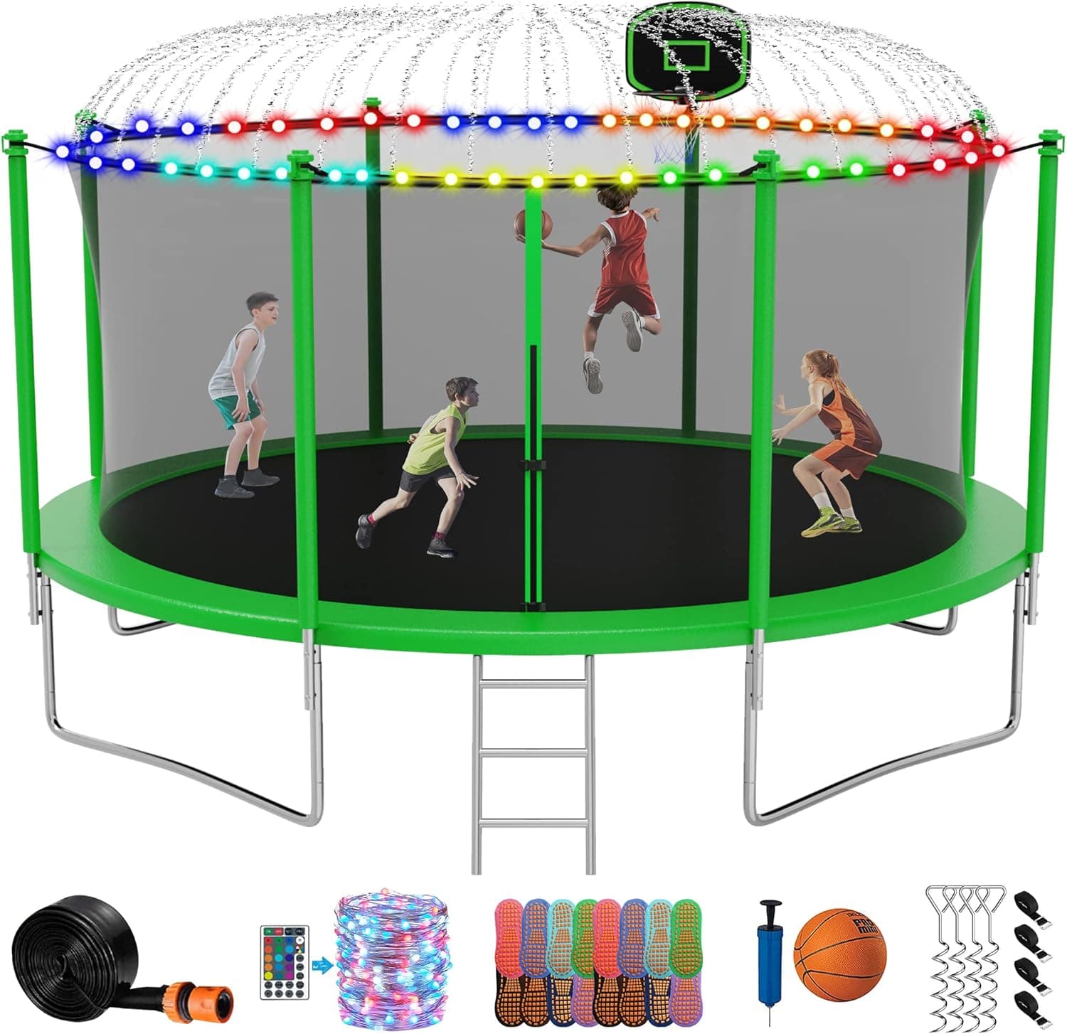DeepRoar 1500 LBS 16FT 15FT 14FT 12FT Tranpoline with Safety Enclosure Net, Outdoor Tranpoline, Basketball Hoop, Ladder, Spring Pad, Combo Bounce Jump Tranpoline, Large-Scale Tranpoline for Kids/Adults